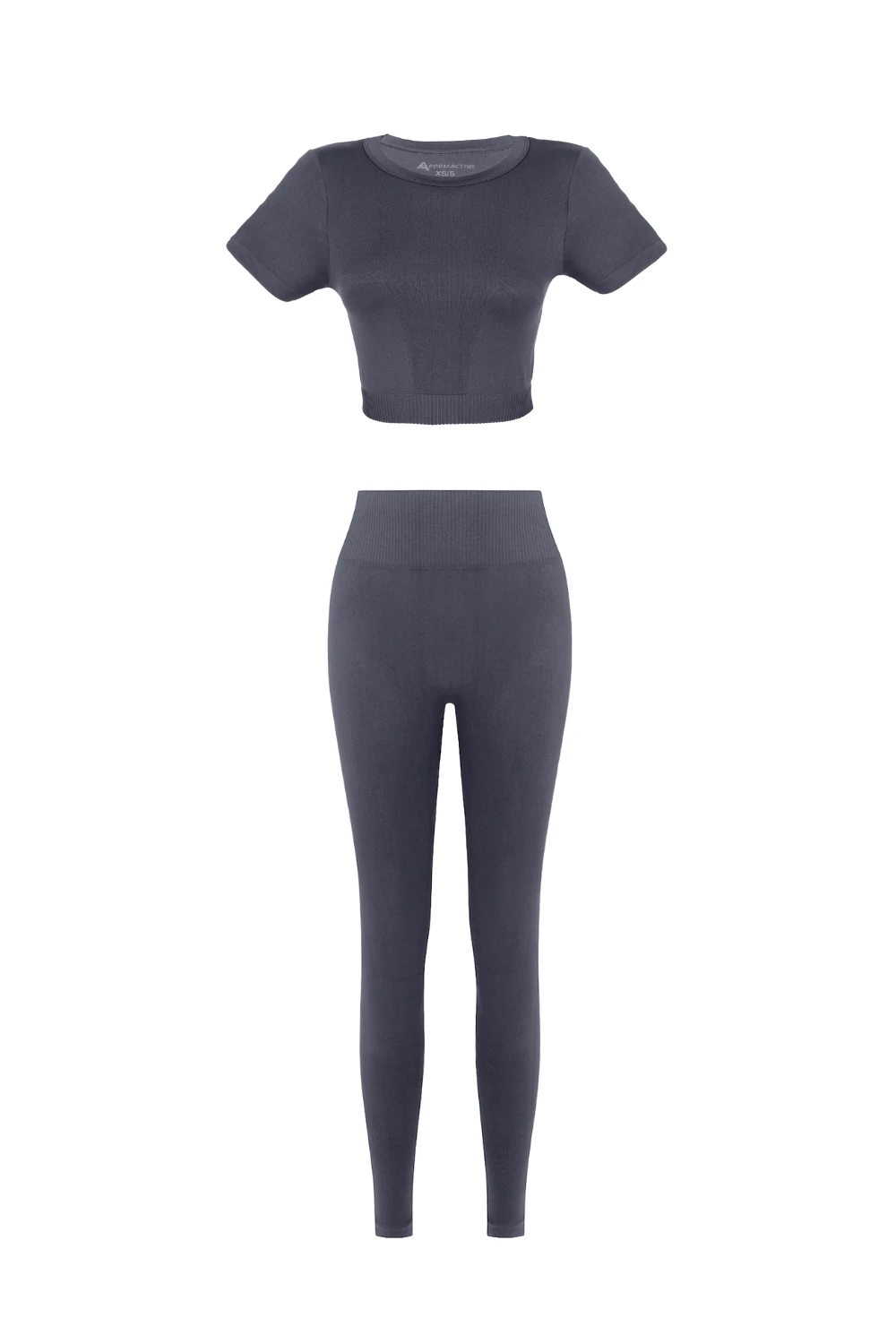 Seamless Bisiklet Yaka Kısa Kollu Büstiyer-Tayt Takım - Füme