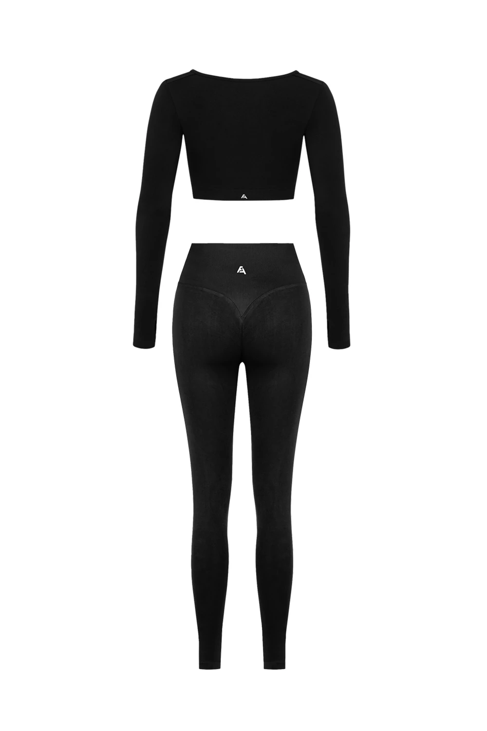 Parmak Geçirmeli Uzun Kollu Büstiyer Ve Push Up Tayt Takım - Siyah