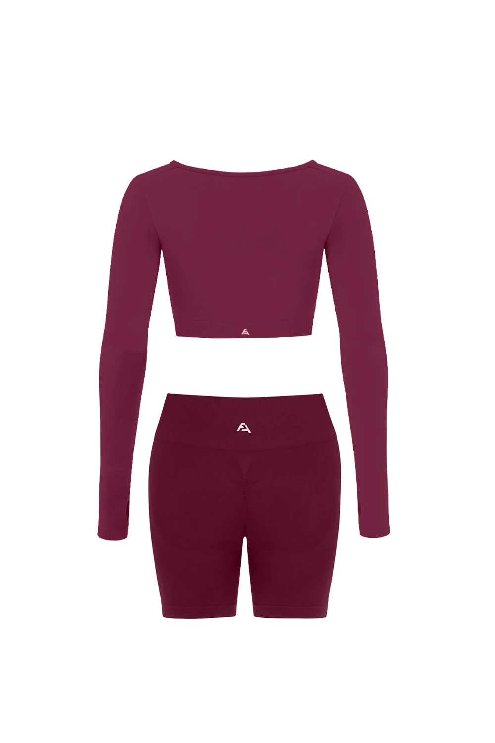 Parmak Geçirmeli Uzun Kollu Büstiyer Ve Push Up Şort Takım - Vişne