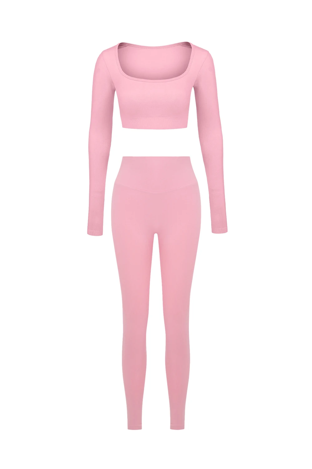 Parmak Geçirmeli Uzun Kollu Büstiyer Ve Push Up Tayt Takım - Pembe