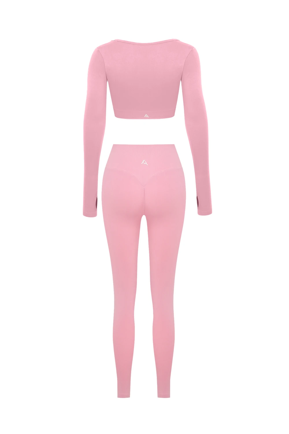 Parmak Geçirmeli Uzun Kollu Büstiyer Ve Push Up Tayt Takım - Pembe