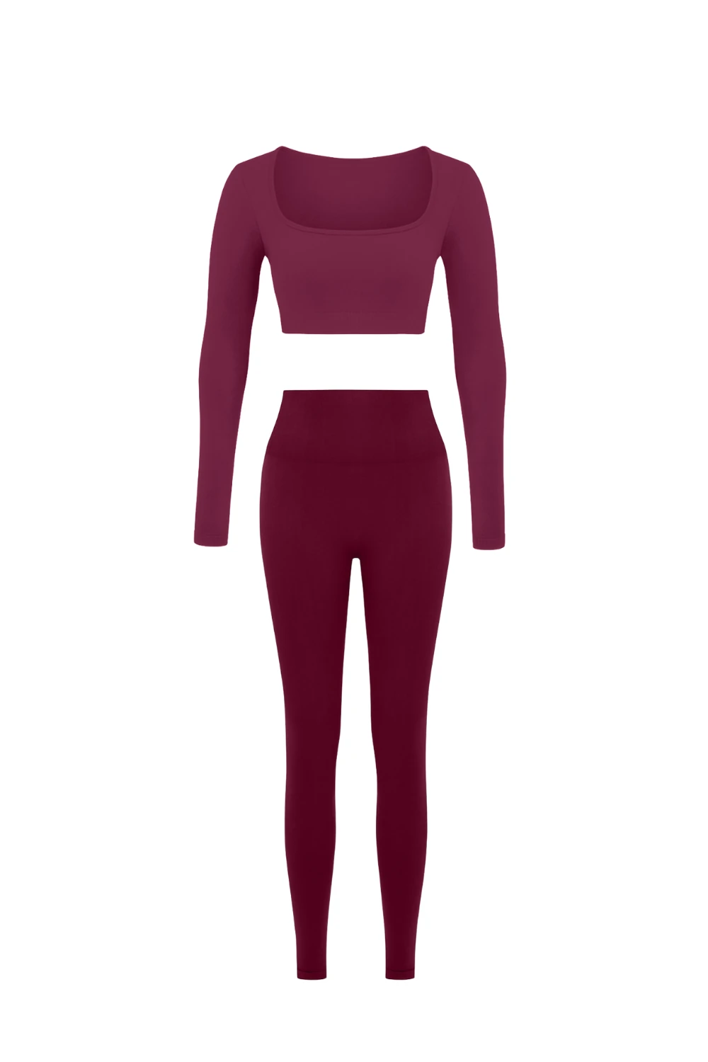 Parmak Geçirmeli Uzun Kollu Büstiyer Ve Push Up Tayt Takım - Vişne