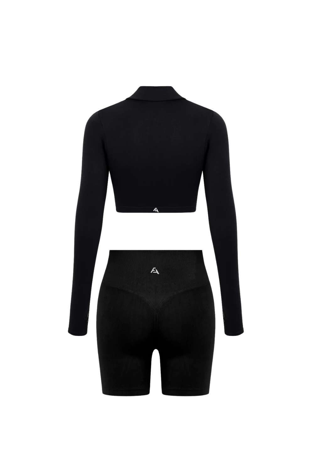 Uzun Kollu Yarım Fermuar Büstiyer Ve Push Up Şort Takım - Siyah