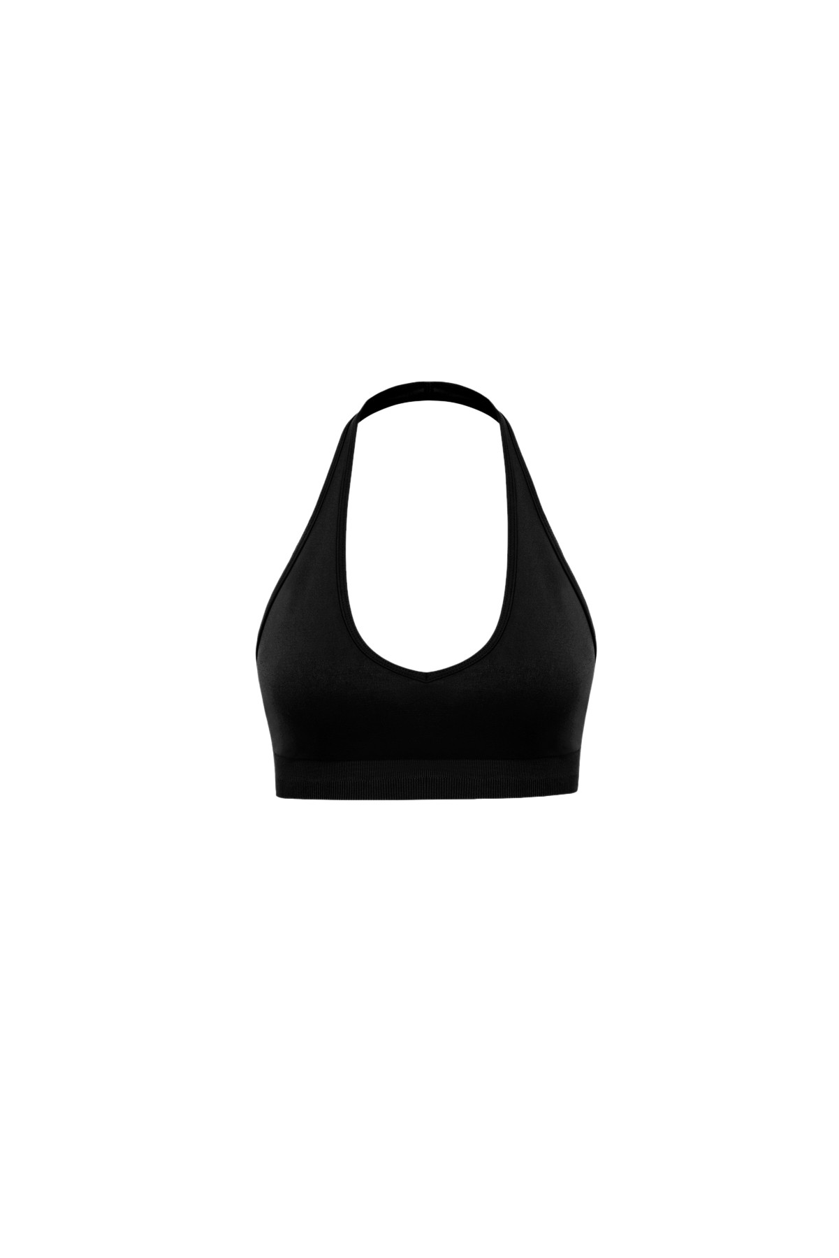 Dikişsiz Halter Yaka Spor Büstiyer - Siyah