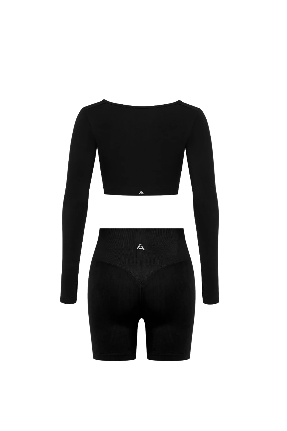 Parmak Geçirmeli Uzun Kollu Büstiyer Ve Push Up Şort Takım - Siyah