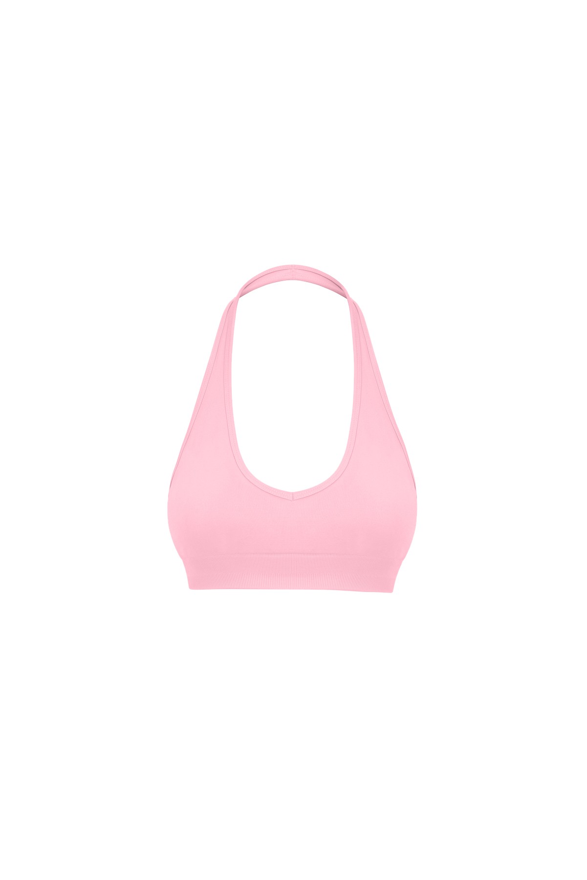 Dikişsiz Halter Yaka Spor Büstiyer - Pembe