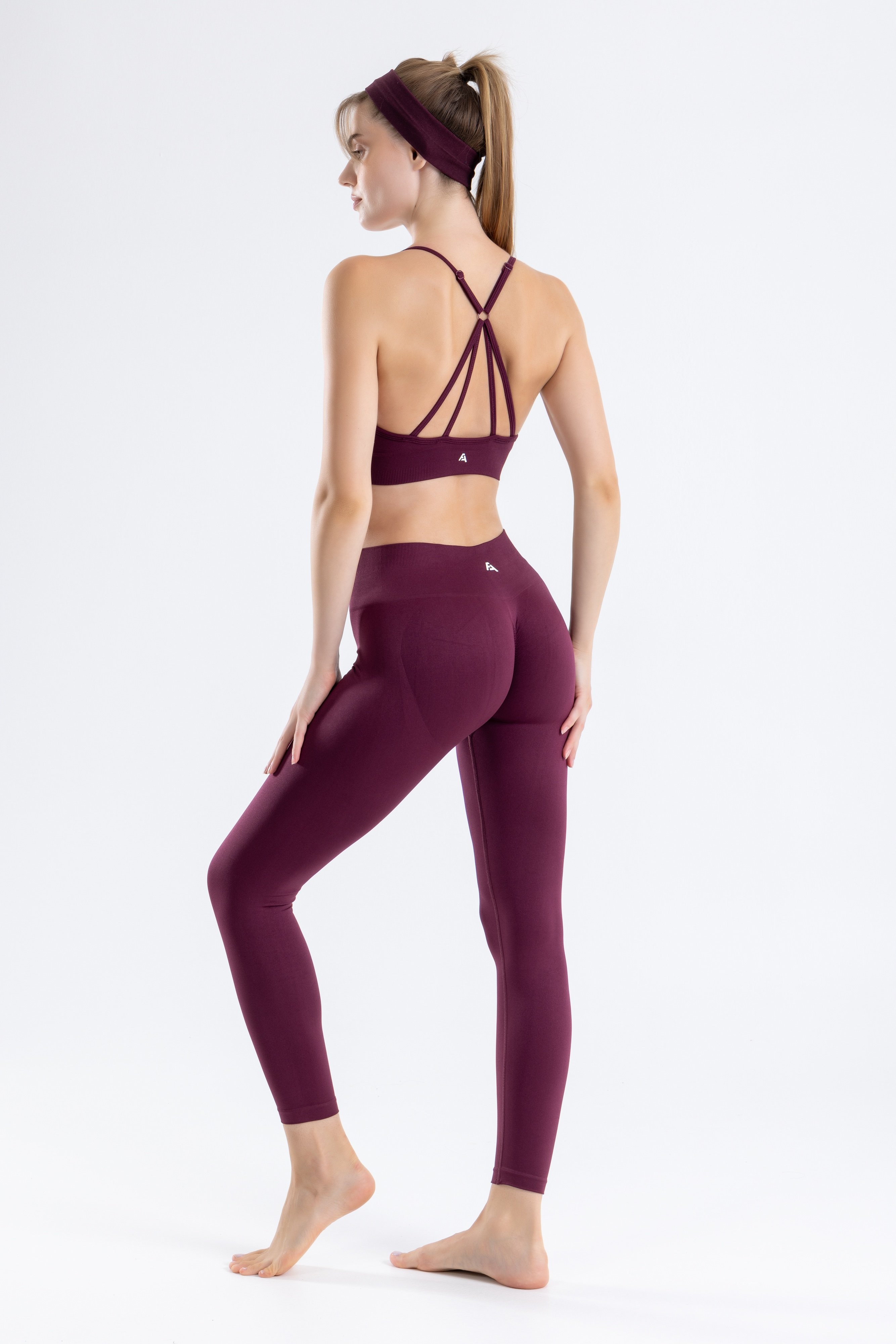 Çapraz Sırt Detaylı Ayar Askılı Destekli Seamless/Dikişsiz Spor Tayt Takım - Vişne