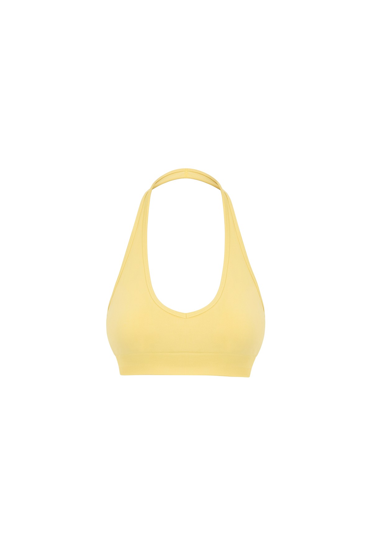 Dikişsiz Halter Yaka Spor Büstiyer - Sarı