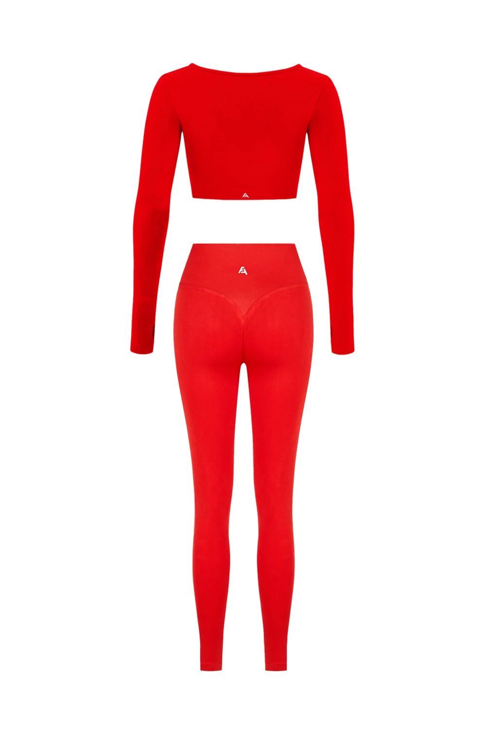 Parmak Geçirmeli Uzun Kollu Büstiyer Ve Push Up Tayt Takım - Kırmızı