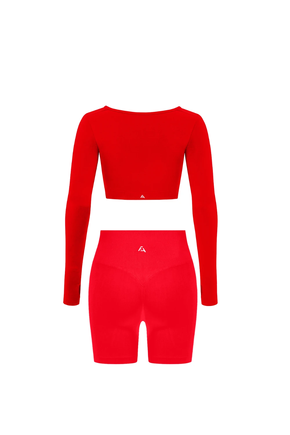 Parmak Geçirmeli Uzun Kollu Büstiyer Ve Push Up Şort Takım - Kırmızı