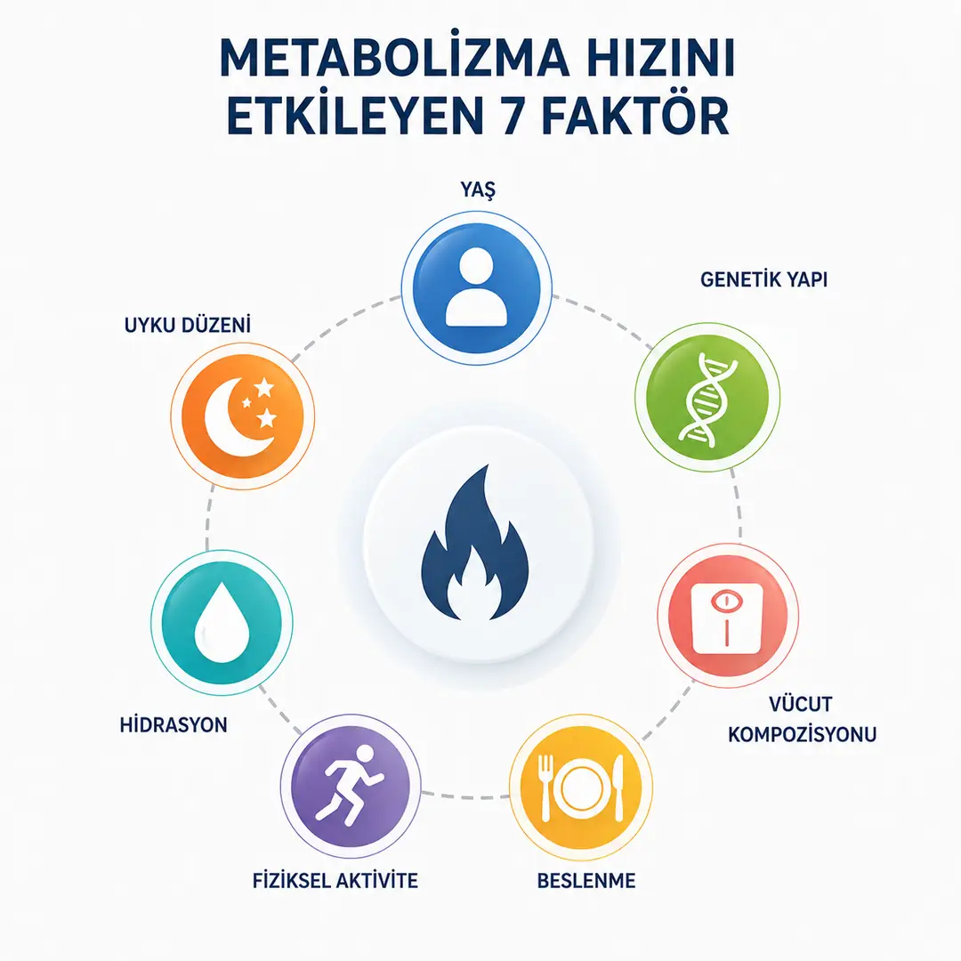 Metabolizma hızını etkileyen faktörler şeması.