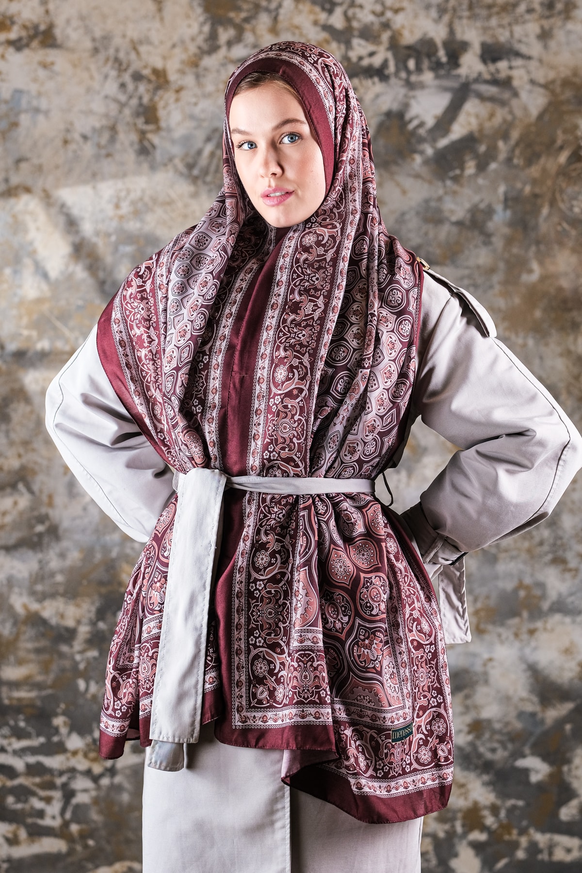 Saray Desen Soft Vual Şal Gece Bordo