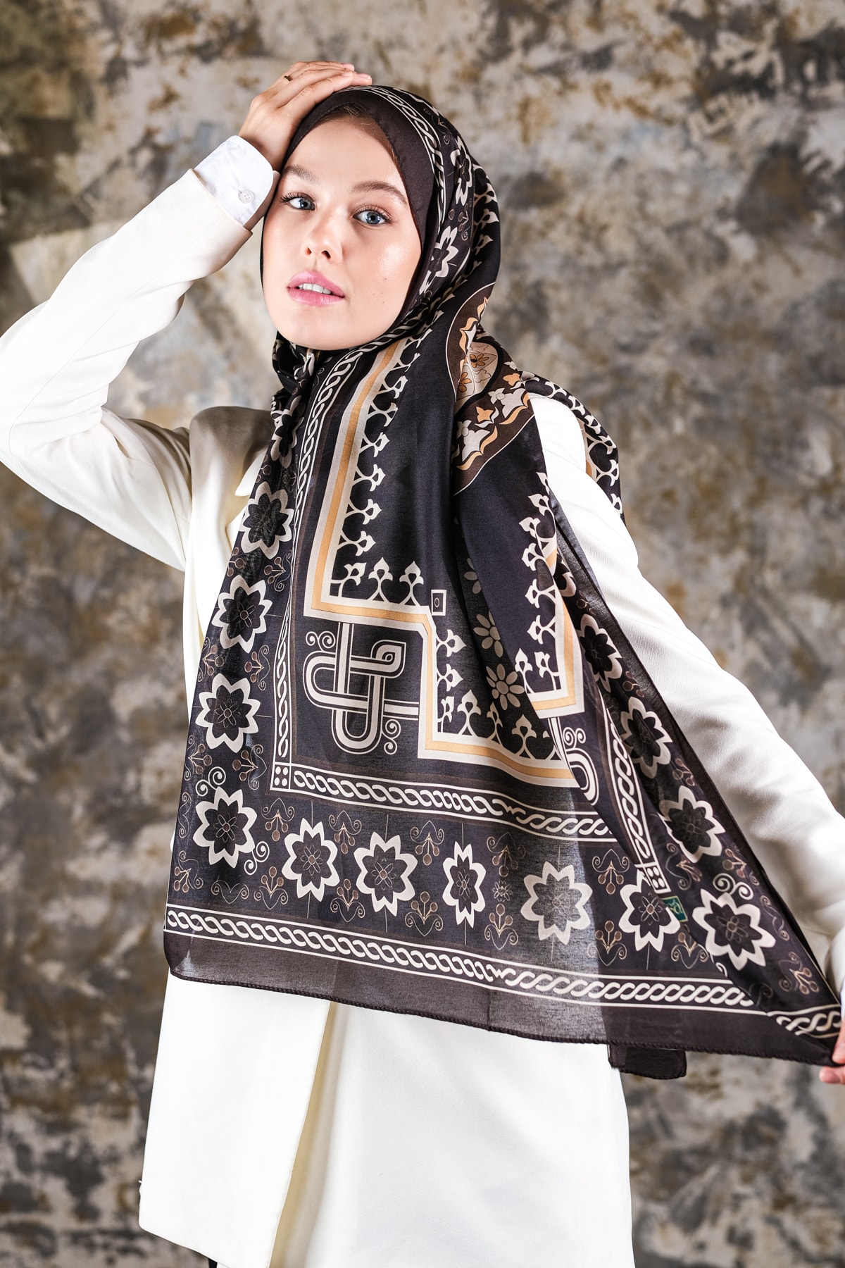 Nava Desen Soft Vual Şal Siyah