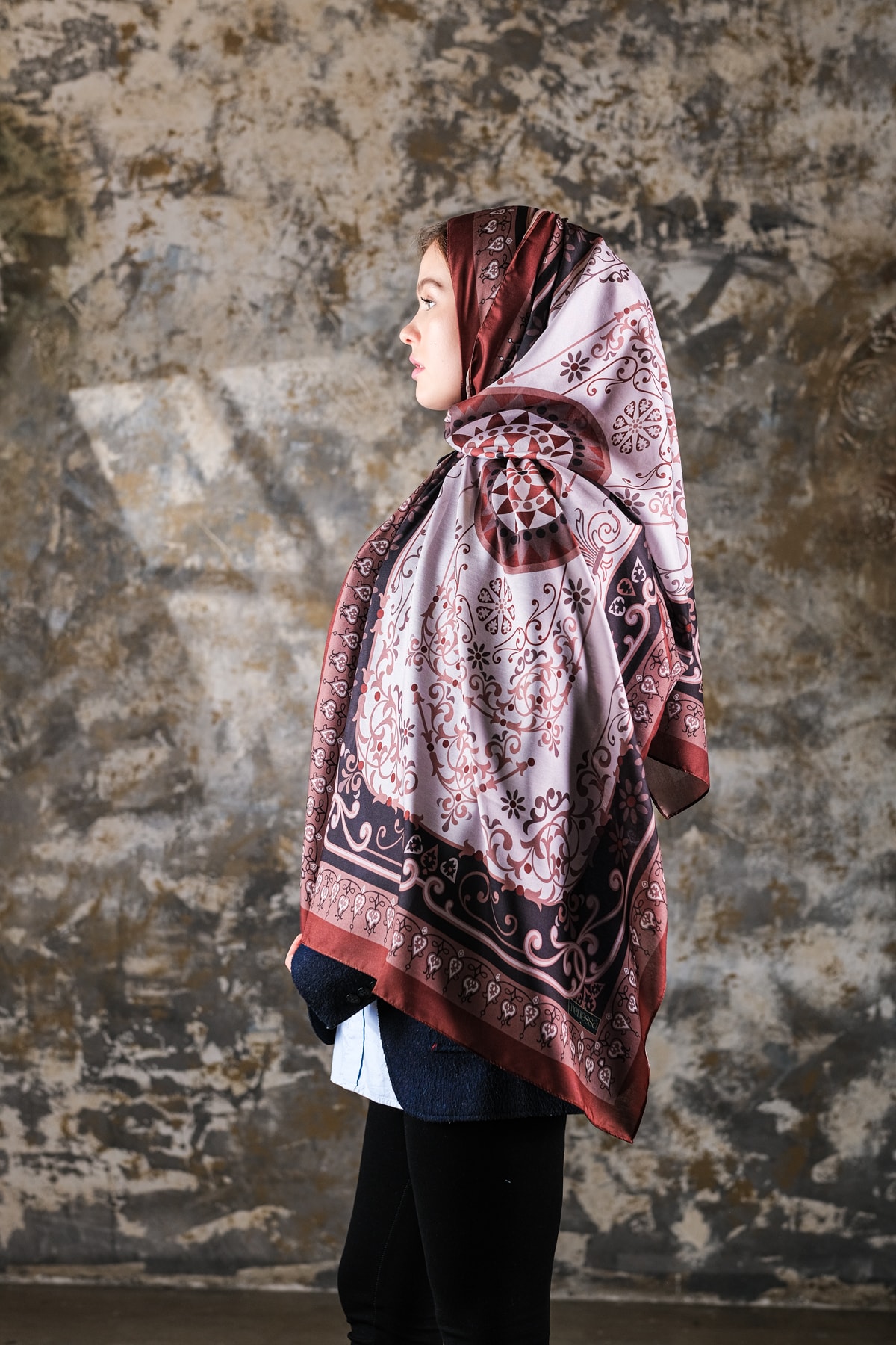 Noor Desen Soft Vual Şal Ekru Bordo