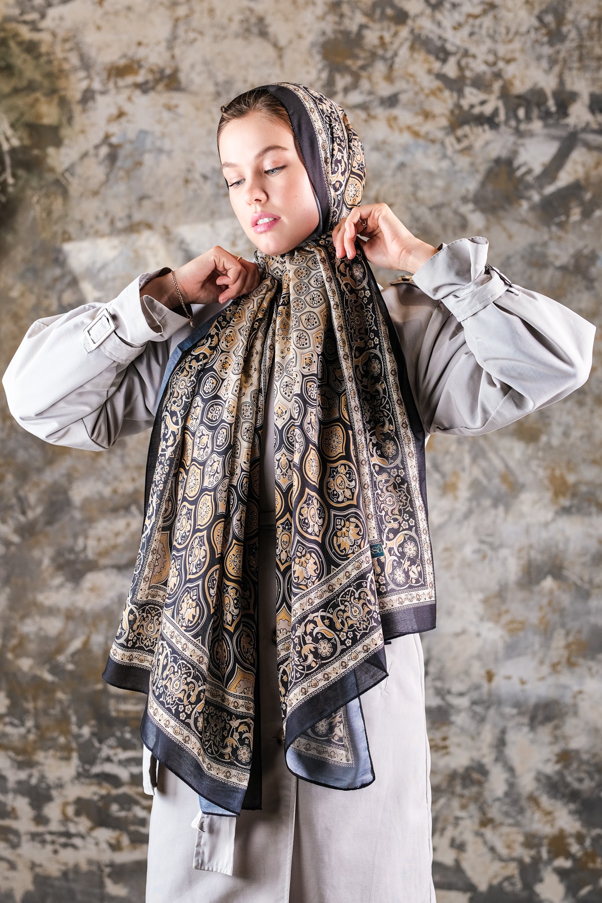 Saray Desen Soft Vual Şal Siyah