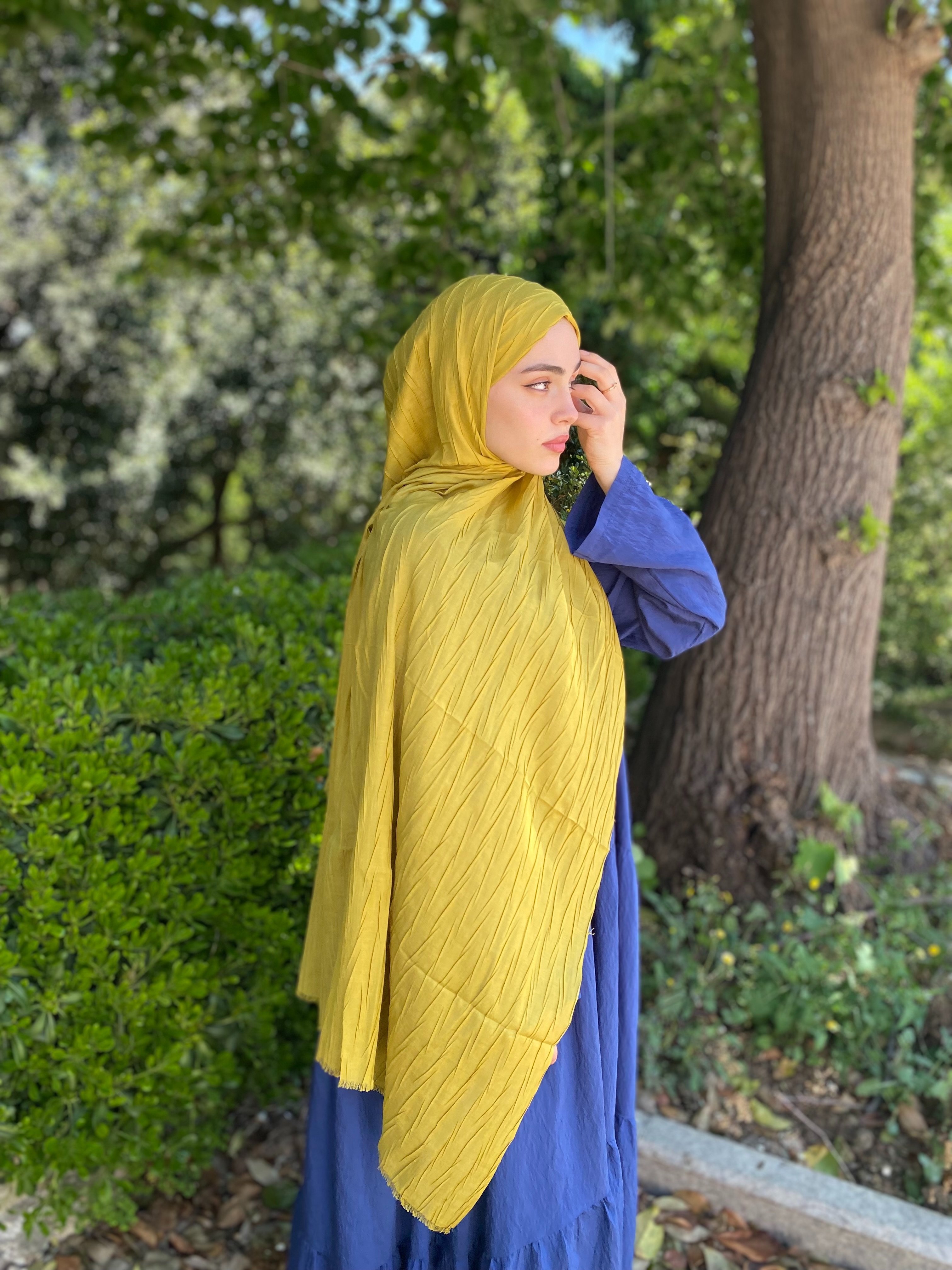 Piliseli Bambu Şal Zeytin Yeşili