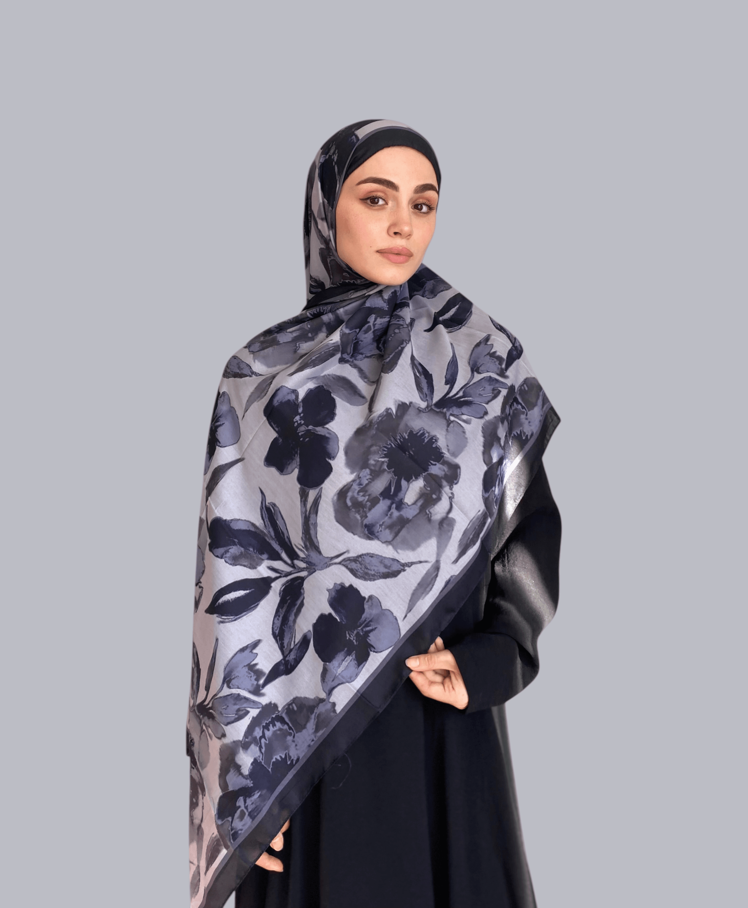 Serenya Desen Soft Vual Şal Gece Mavi