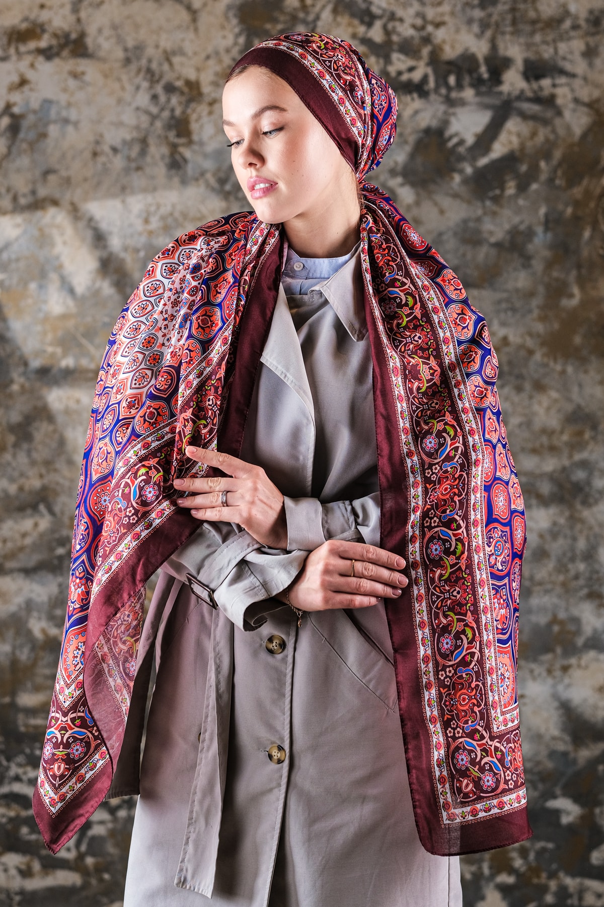 Saray Desen Soft Vual Şal Bordo
