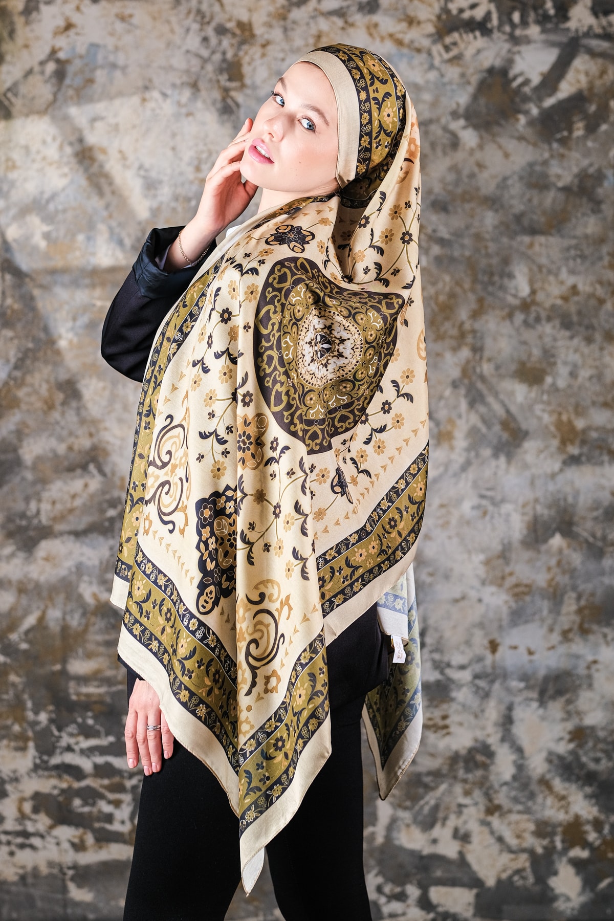 Kenz Desen Soft Vual Şal Light Gold