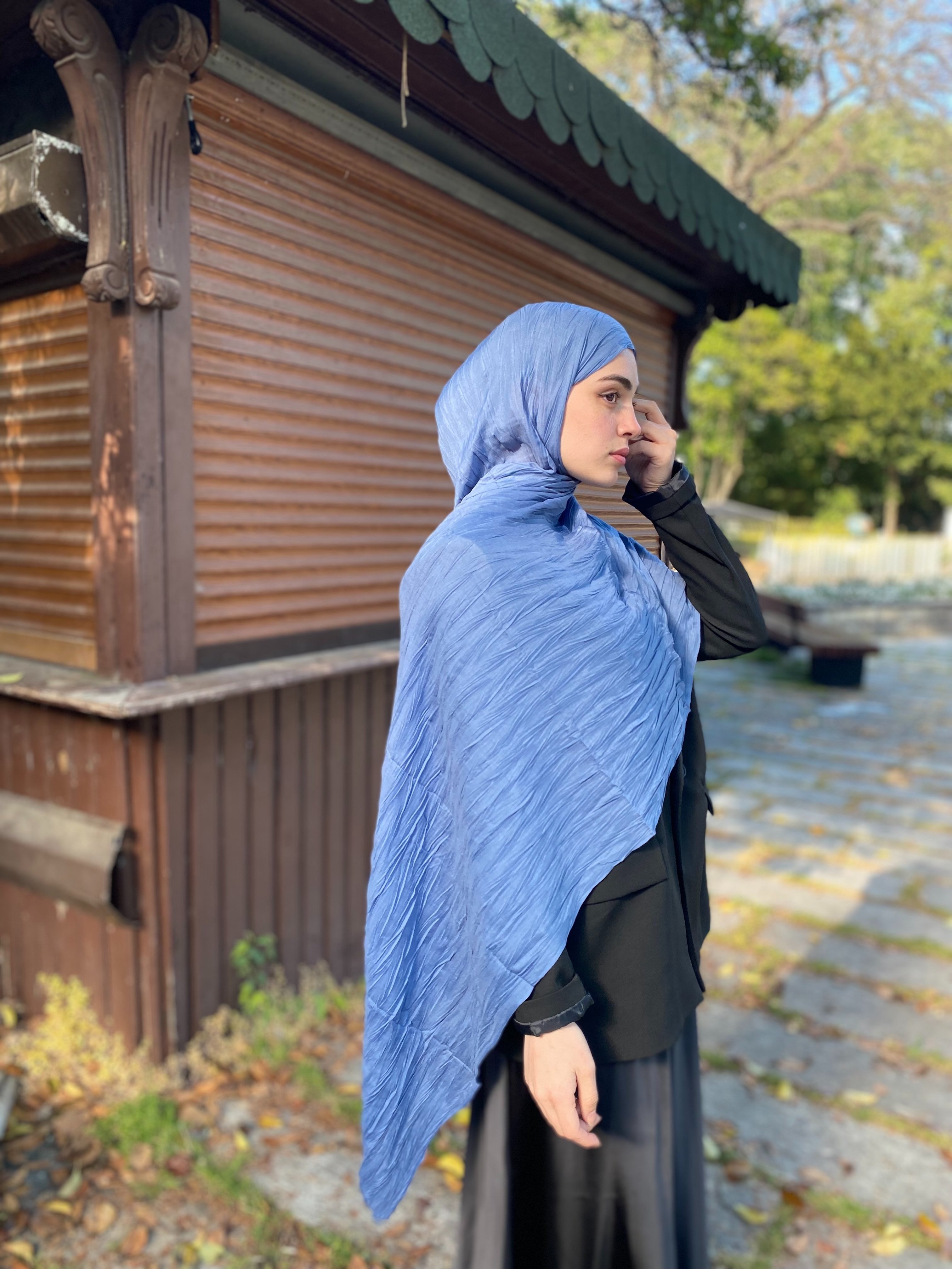 Piliseli Bambu Şal Indigo Mavi