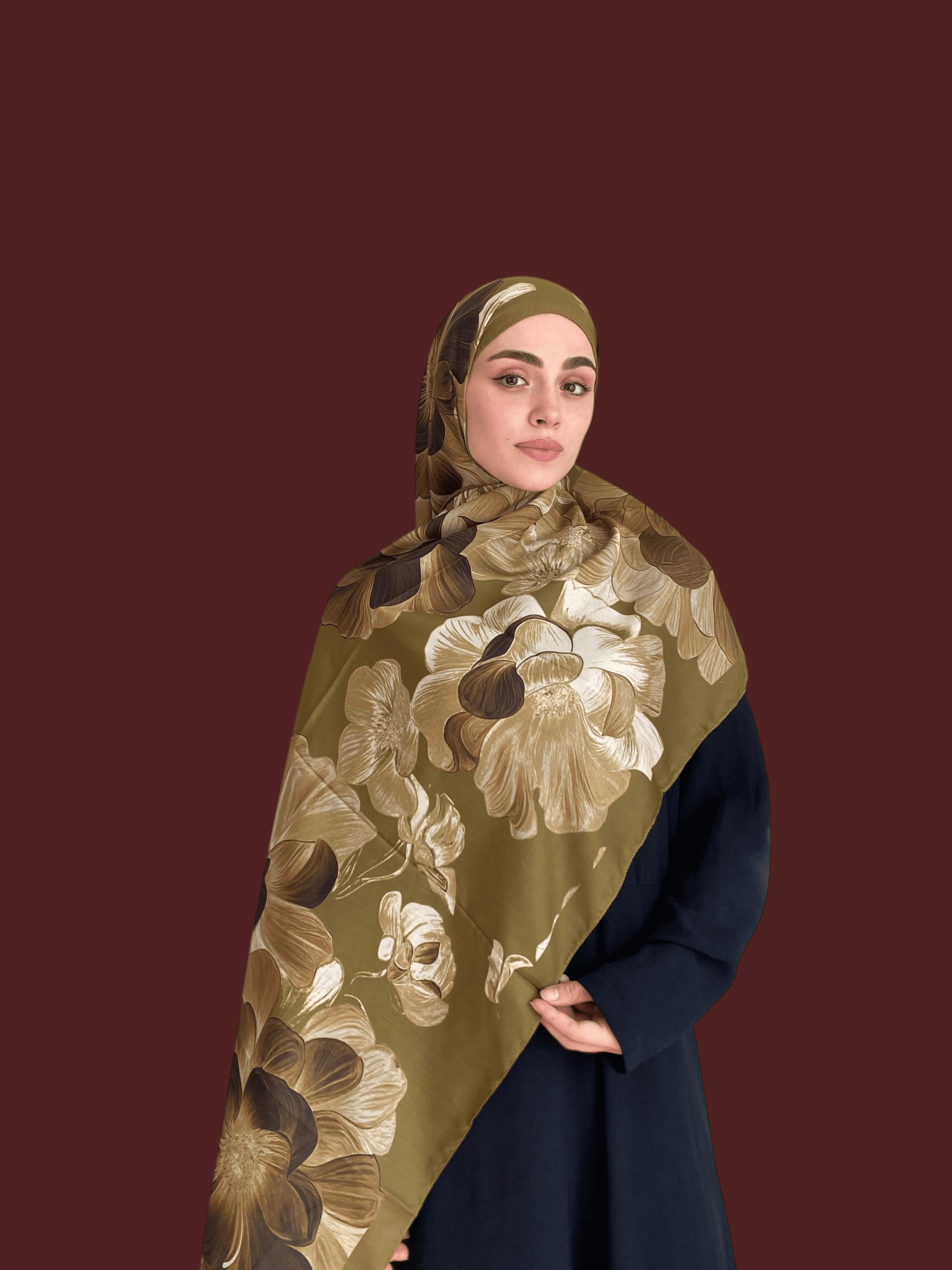 Petalya Desen Soft Vual Şal Haki Yeşil