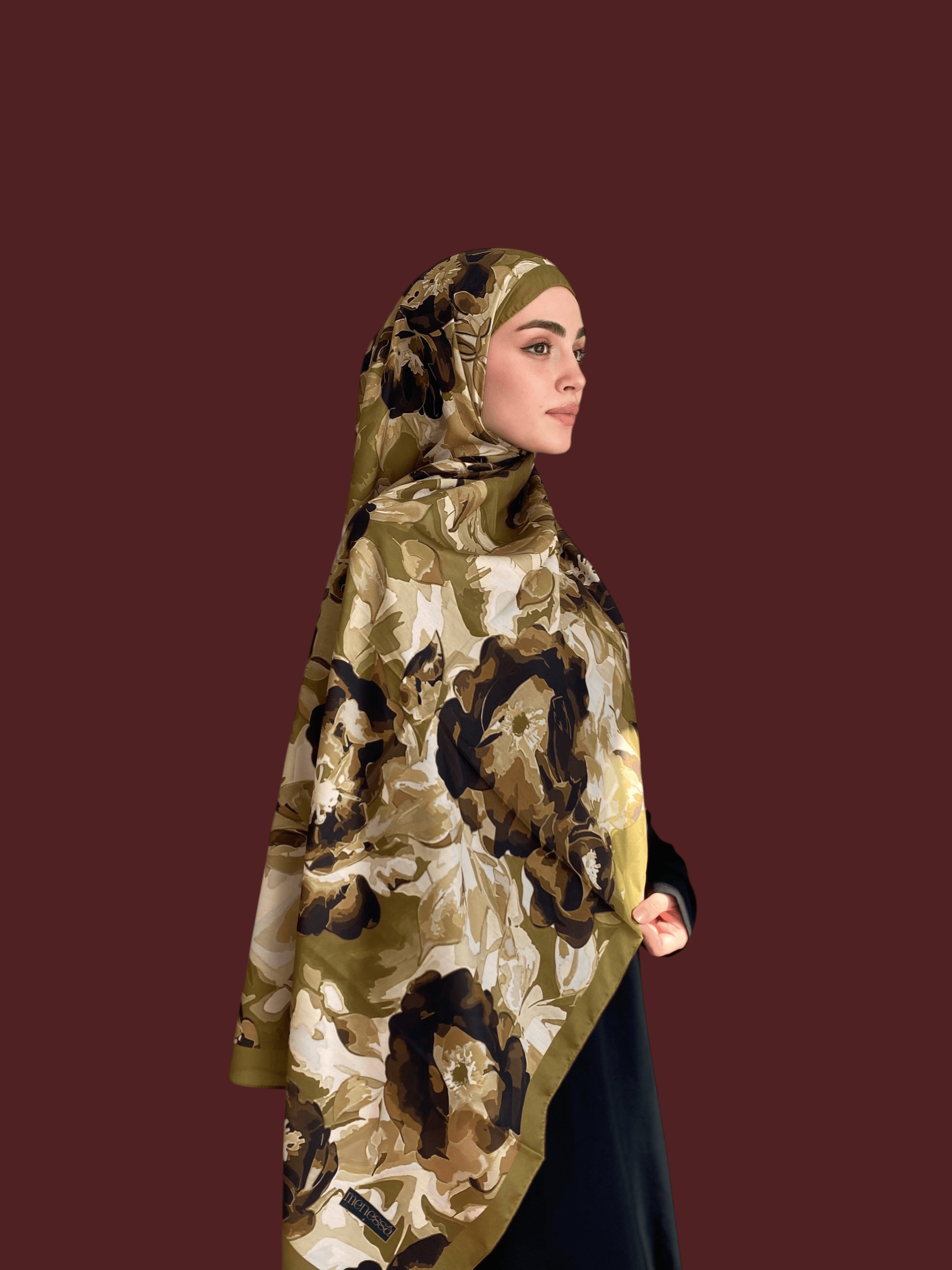 Gülru Desen Soft Vual Şal Haki Yeşil