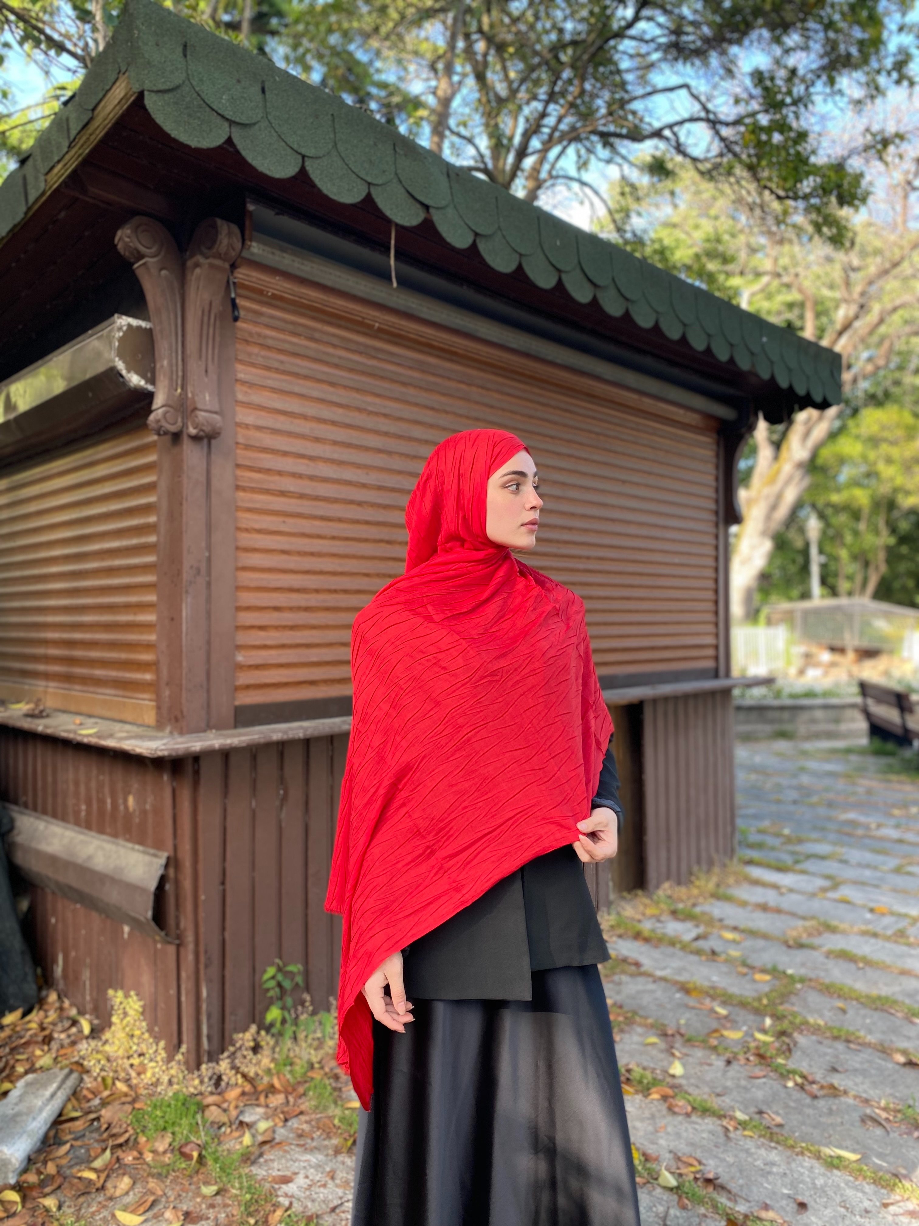 Piliseli Bambu Şal Kırmızı