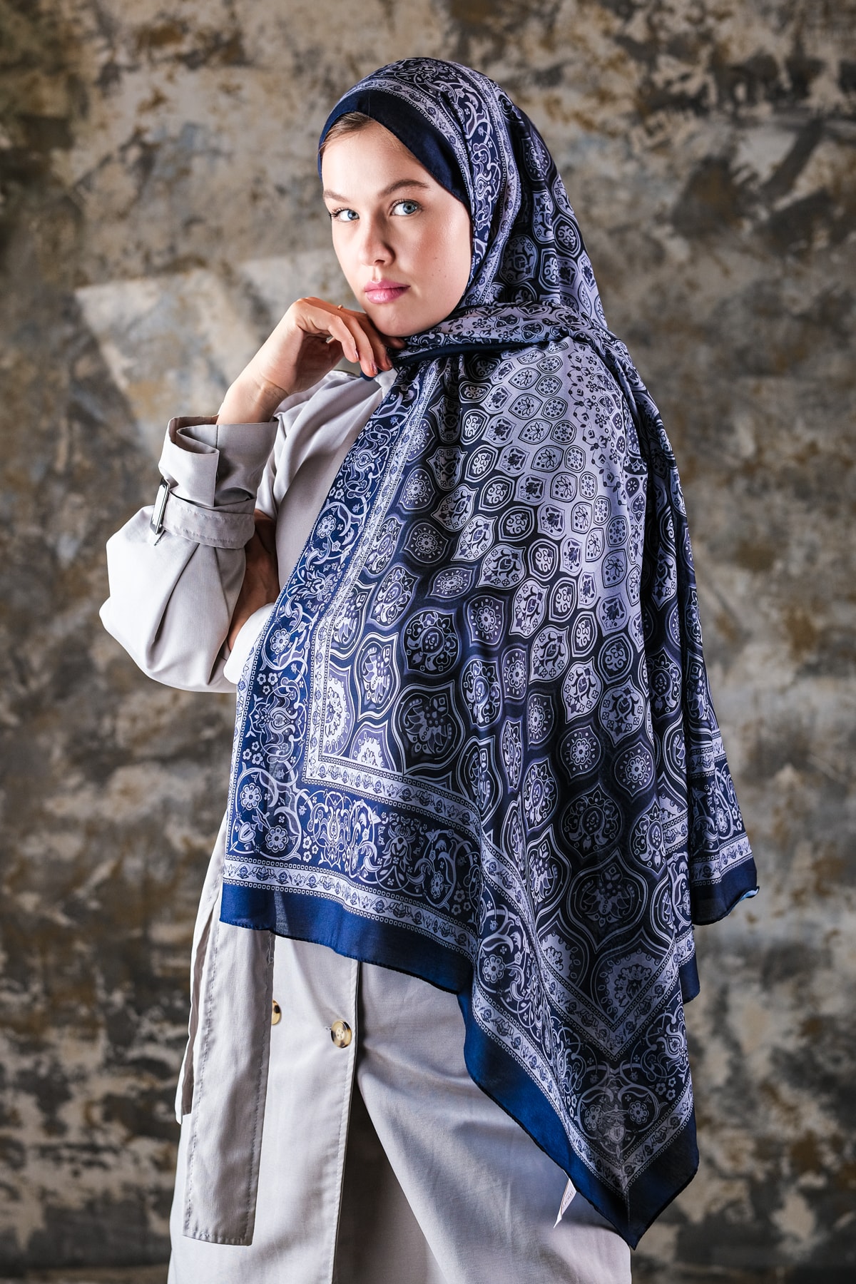 Saray Desen Soft Vual Şal Lacivert