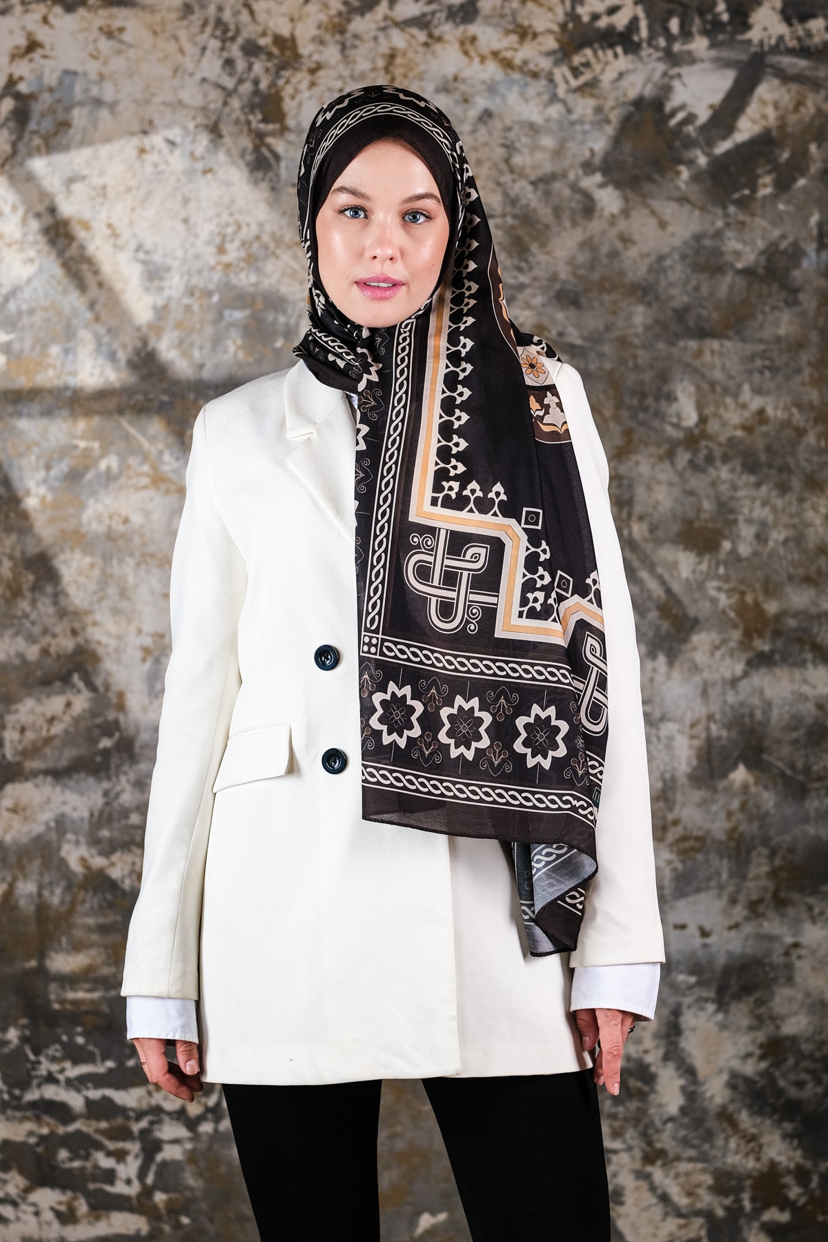 Nava Desen Soft Vual Şal Siyah
