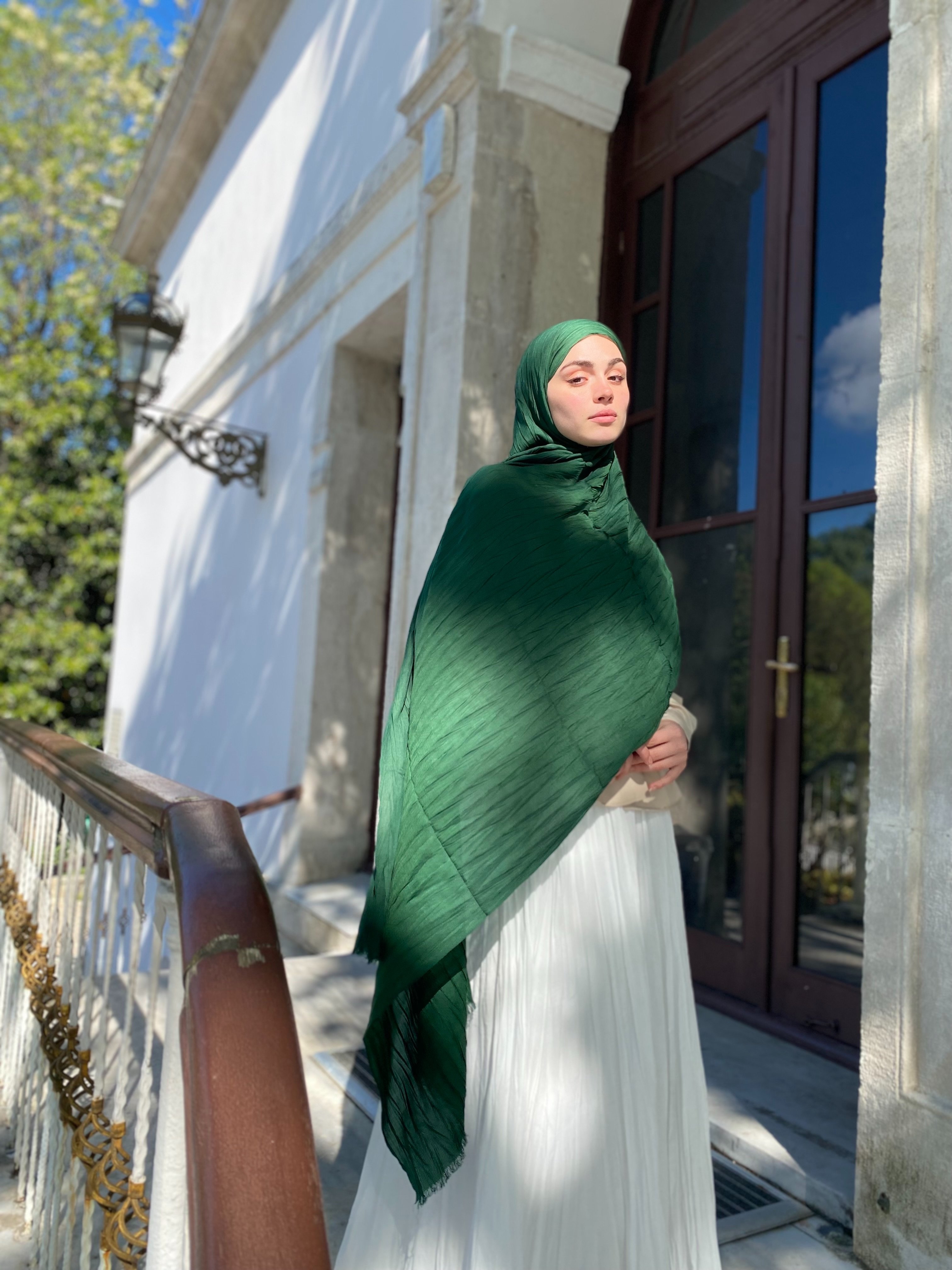 Piliseli Bambu Şal Zümrüt Yeşili