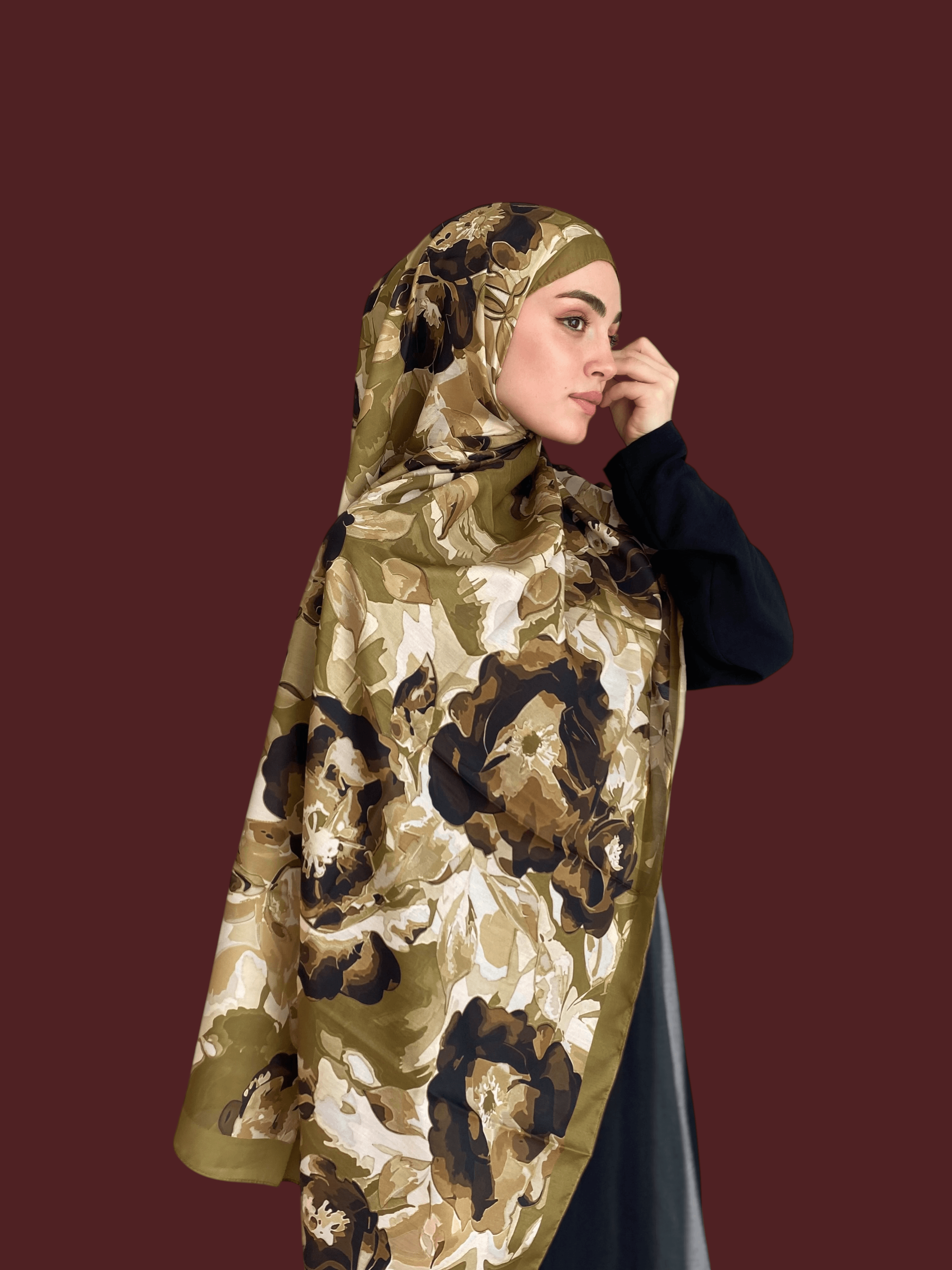 Gülru Desen Soft Vual Şal Haki Yeşil