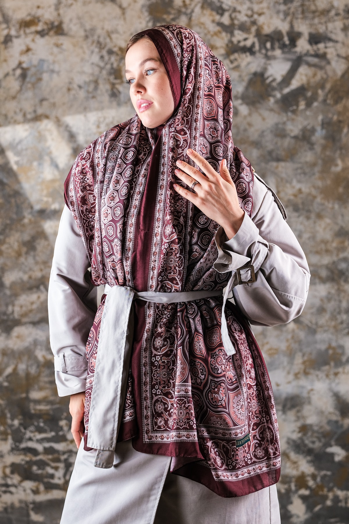 Saray Desen Soft Vual Şal Gece Bordo