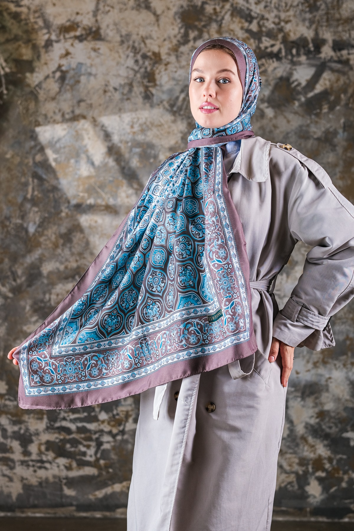 Saray Desen Soft Vual Şal Buz Mavi