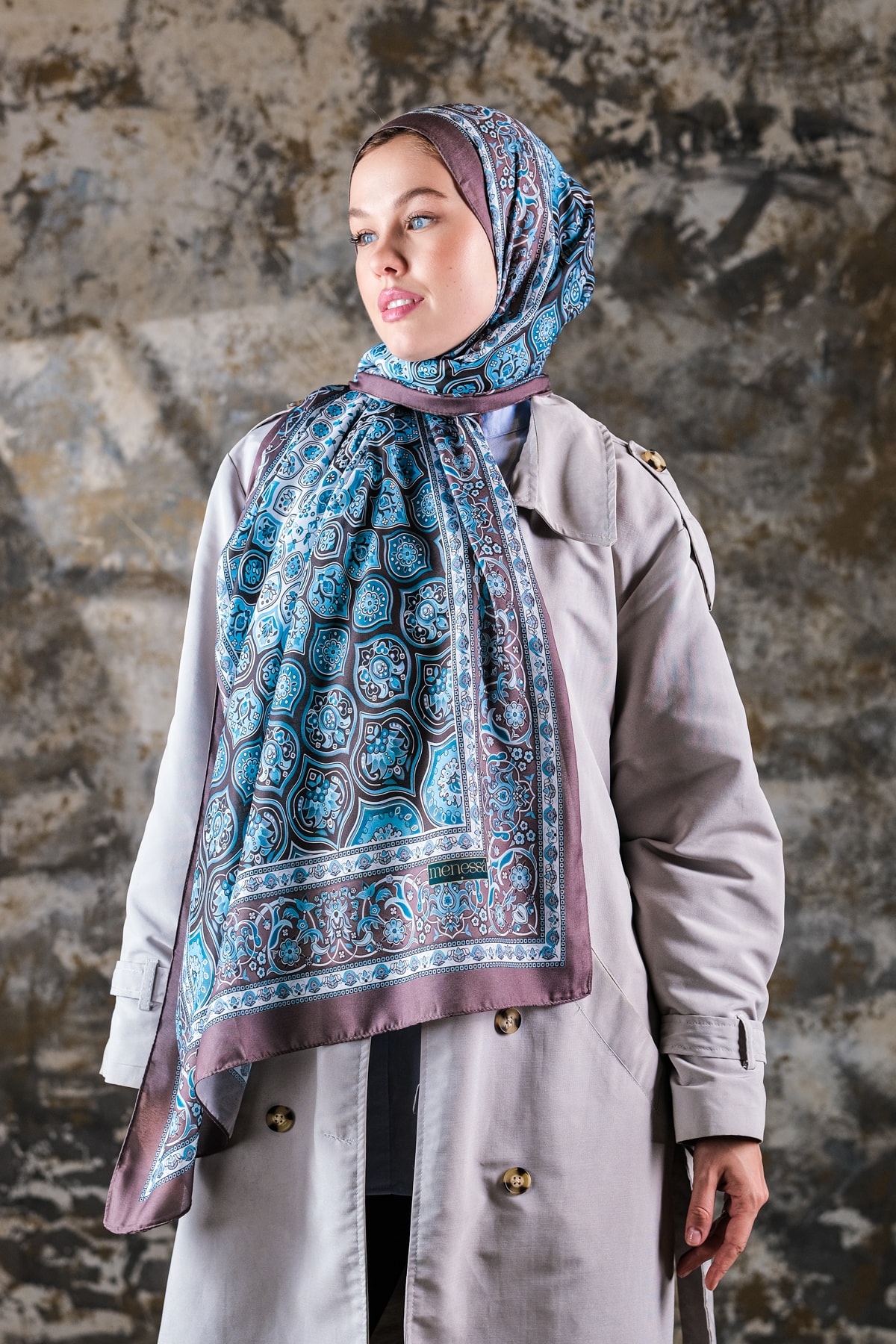 Saray Desen Soft Vual Şal Buz Mavi