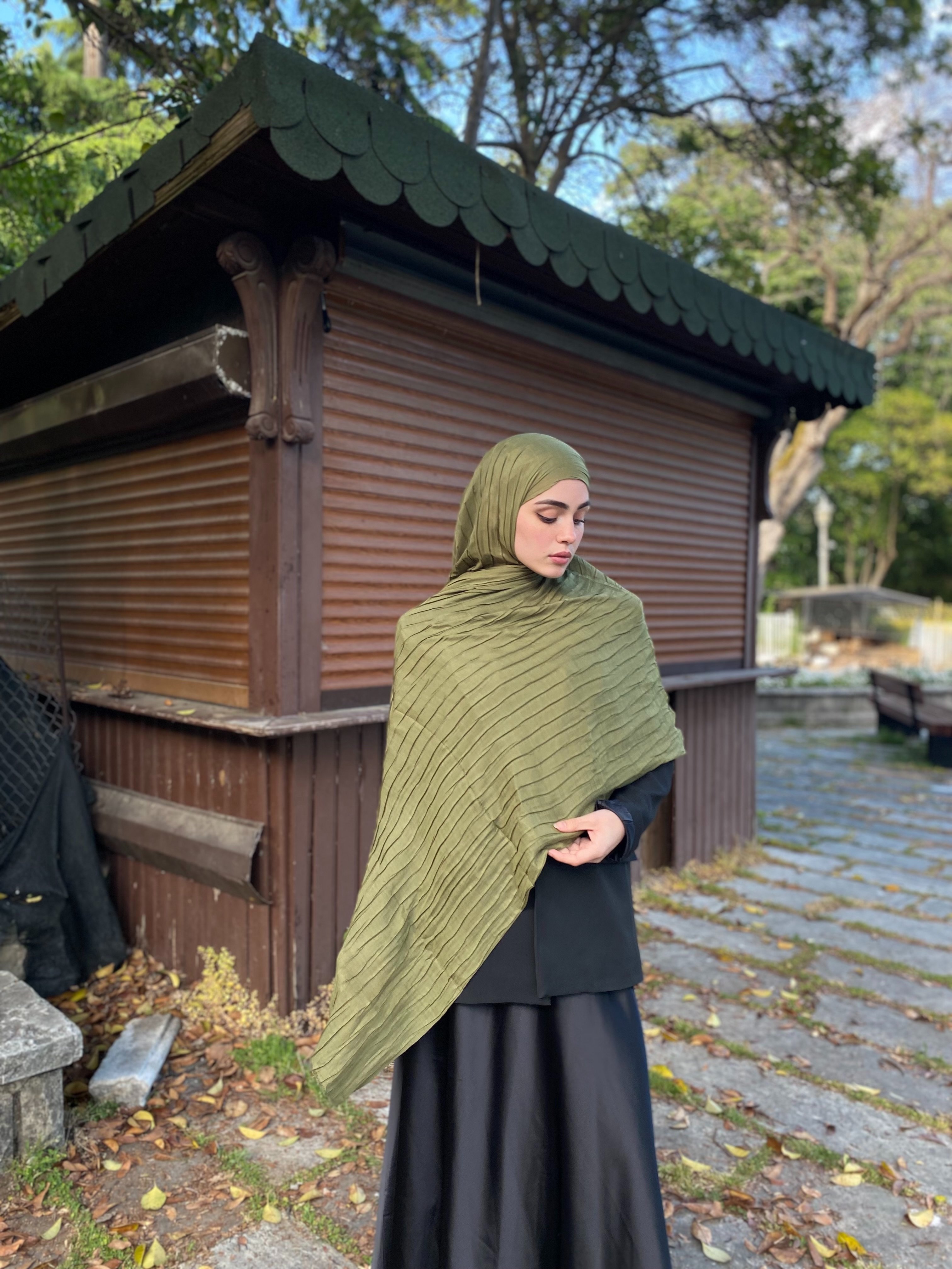 Piliseli Bambu Şal Haki Yeşil