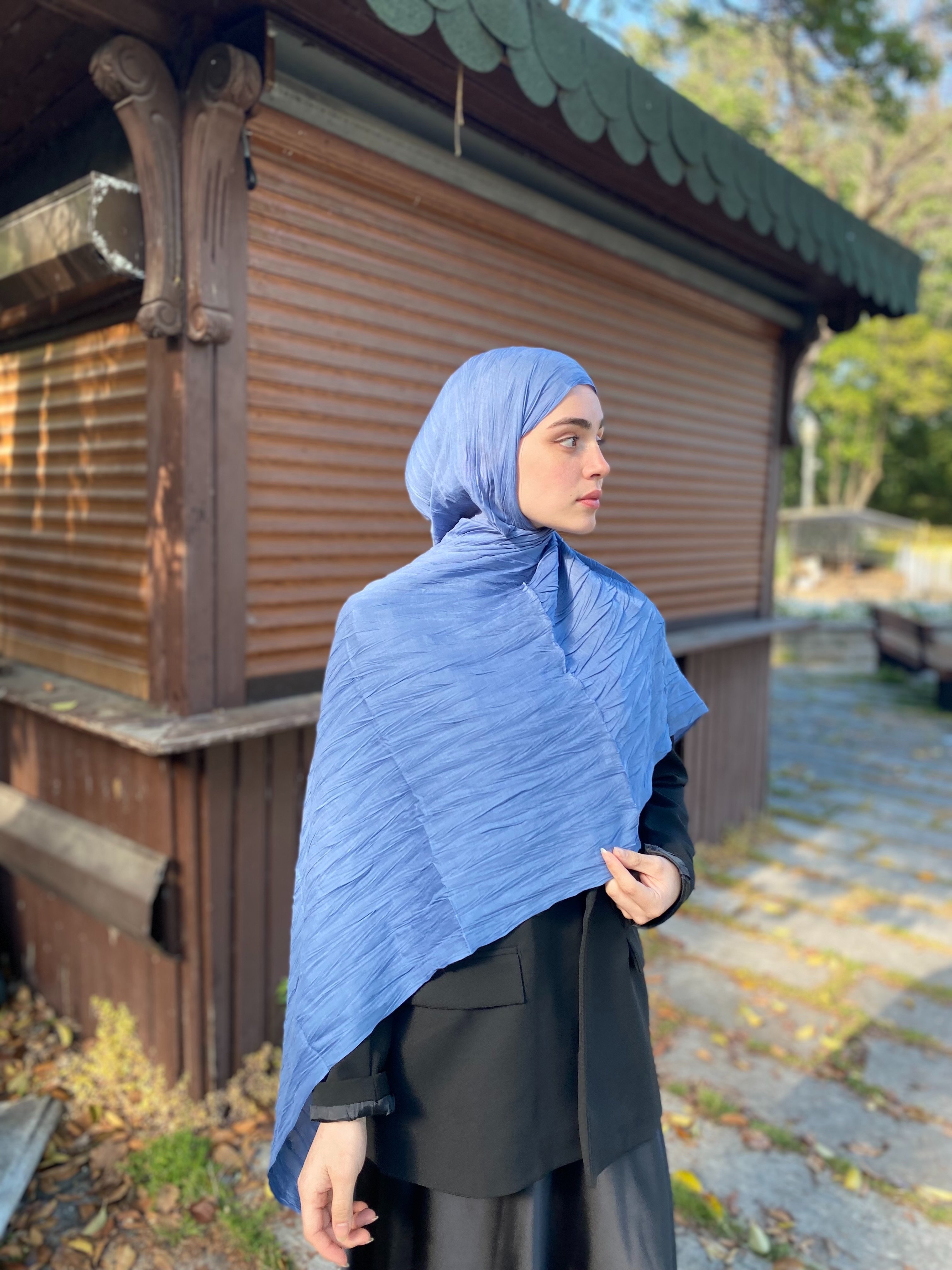 Piliseli Bambu Şal Indigo Mavi