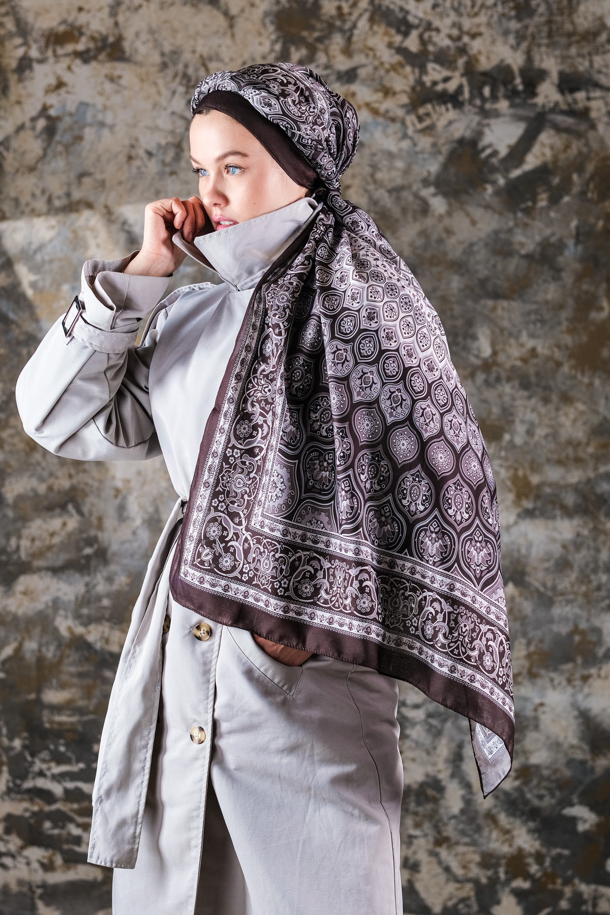 Saray Desen Soft Vual Şal Acı Kahve
