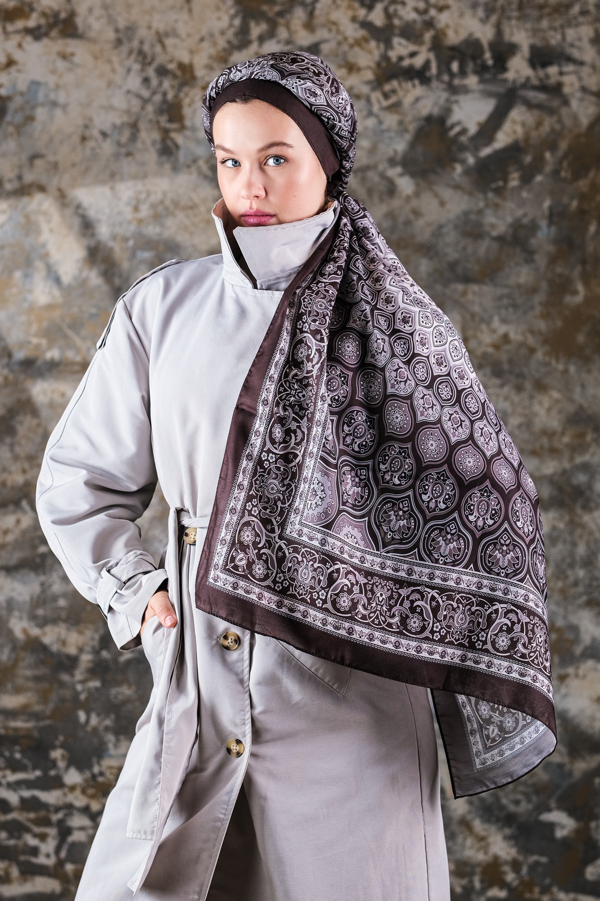 Saray Desen Soft Vual Şal Acı Kahve
