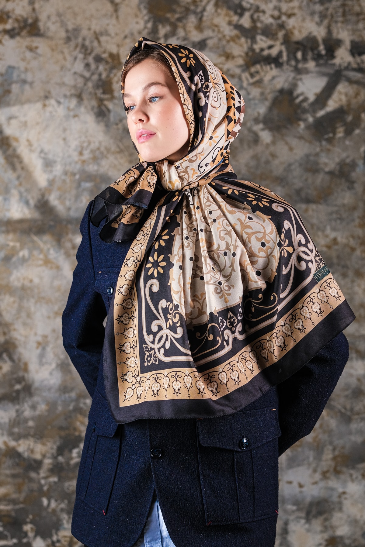 Noor Desen Soft Vual Şal Gold Siyah