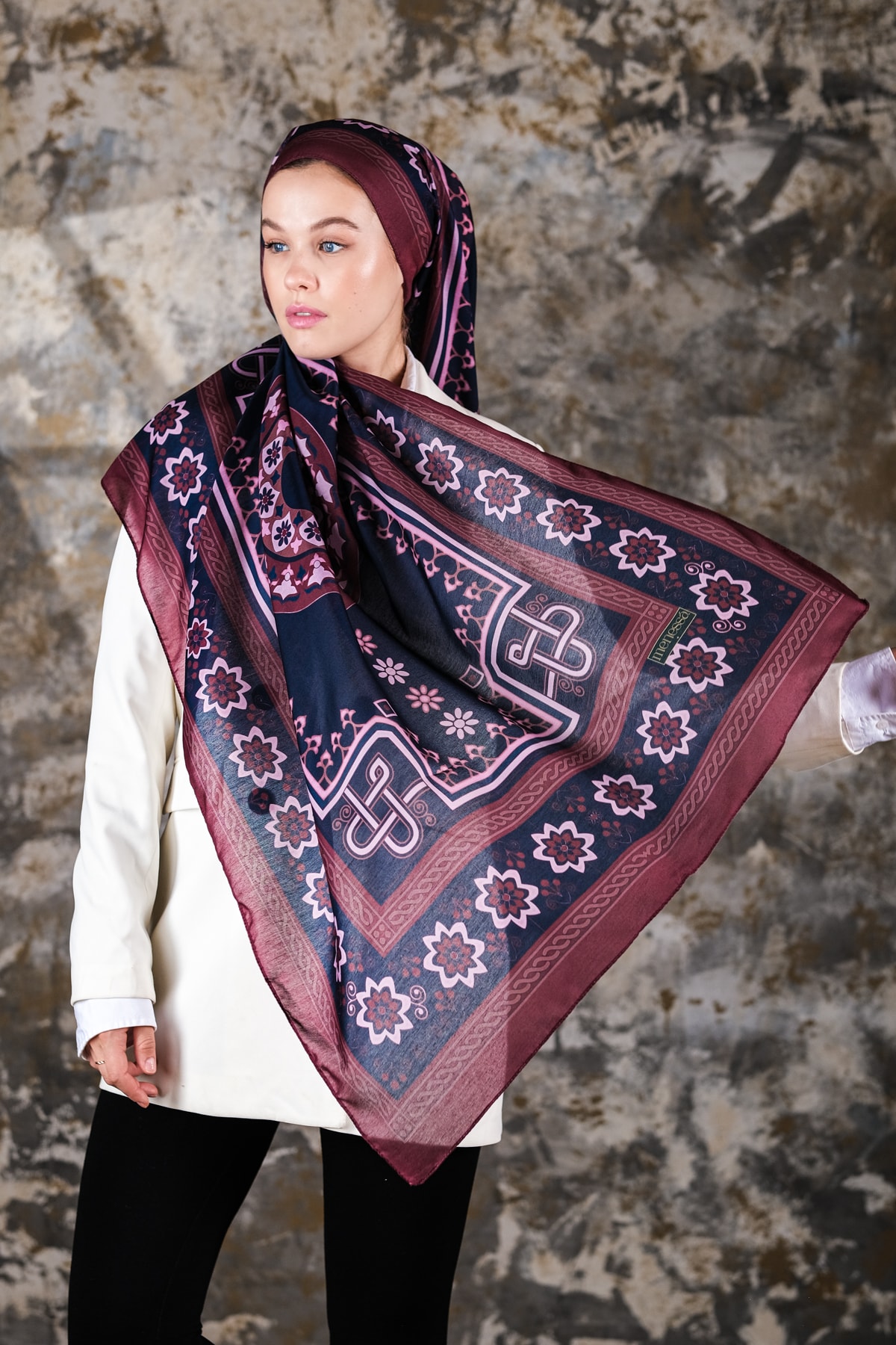Nava Desen Soft Vual Şal Gece Bordo