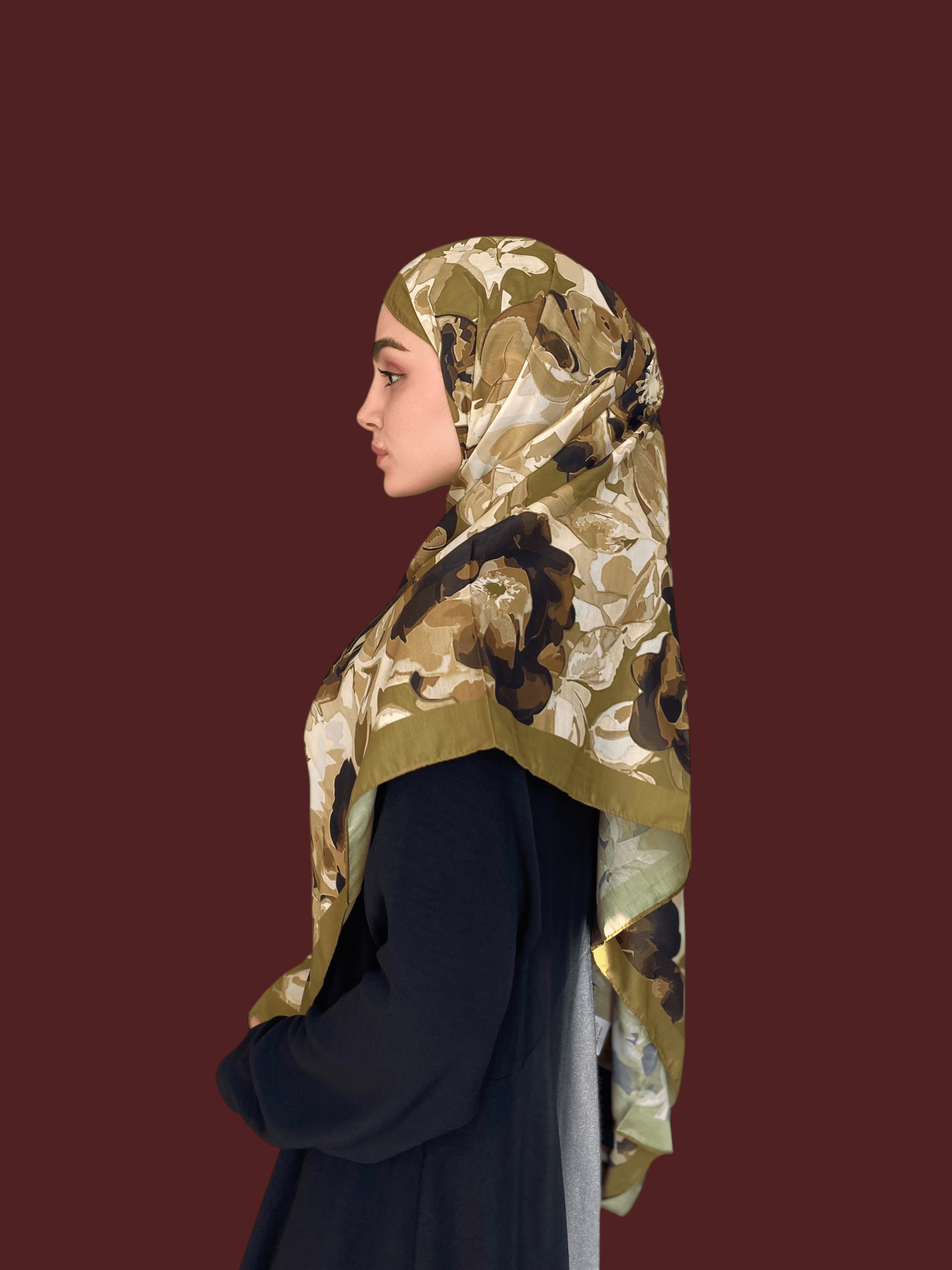 Gülru Desen Soft Vual Şal Haki Yeşil