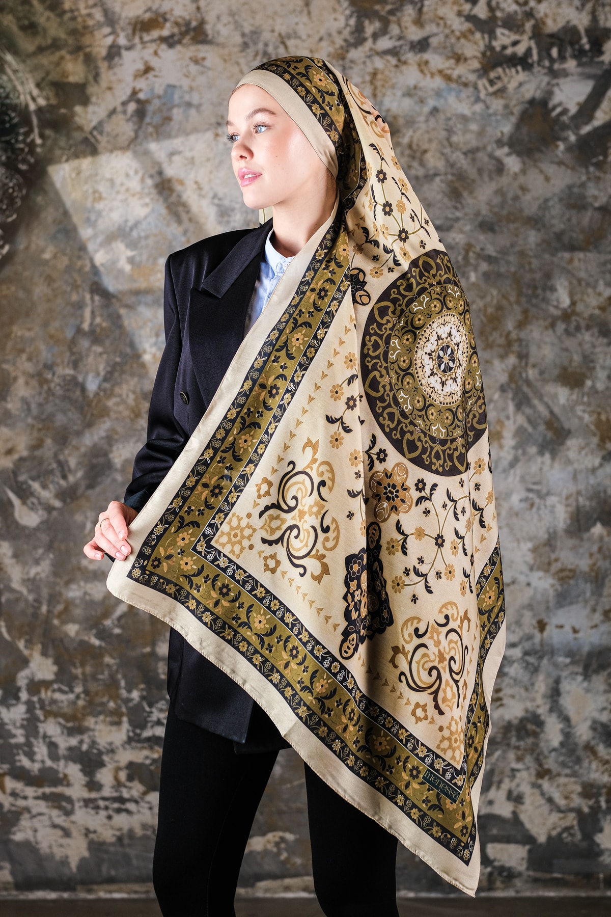 Kenz Desen Soft Vual Şal Light Gold