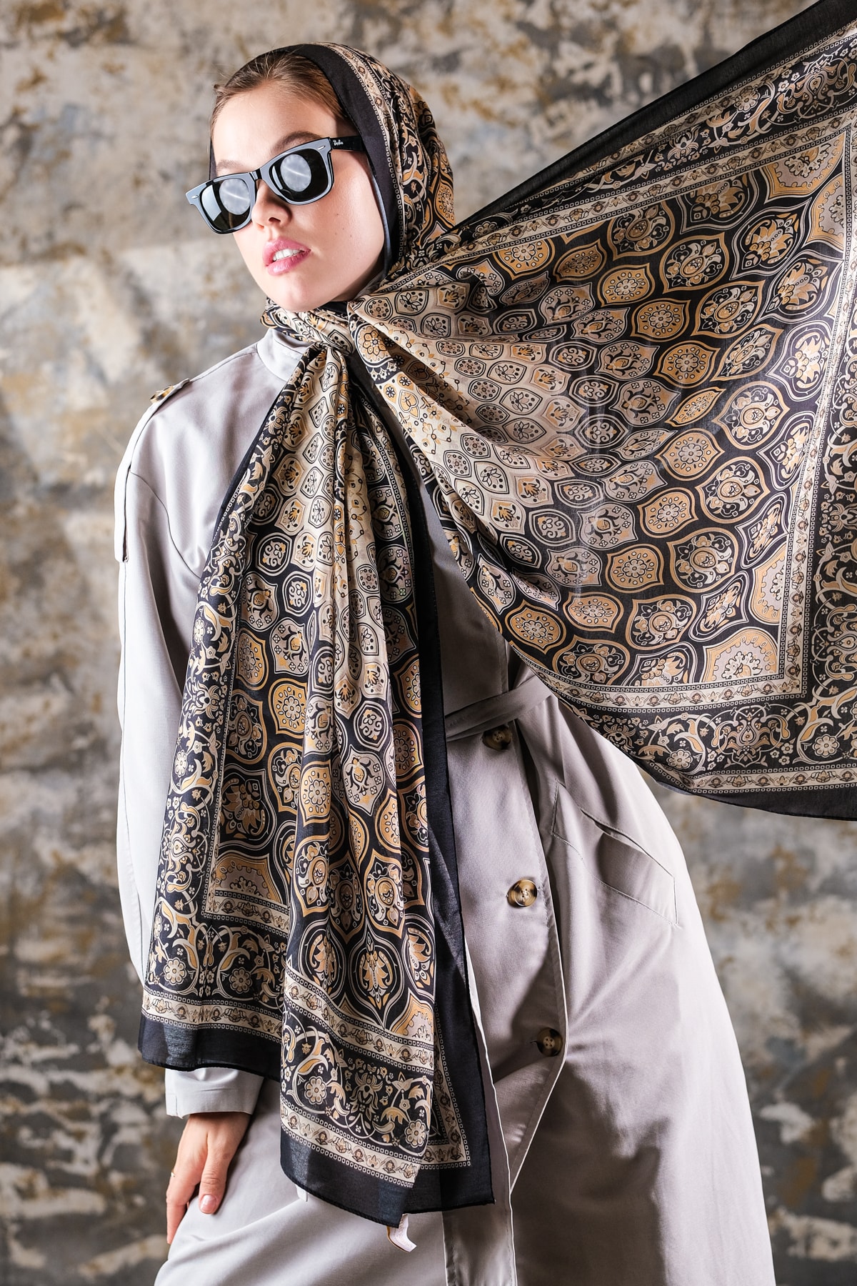 Saray Desen Soft Vual Şal Siyah