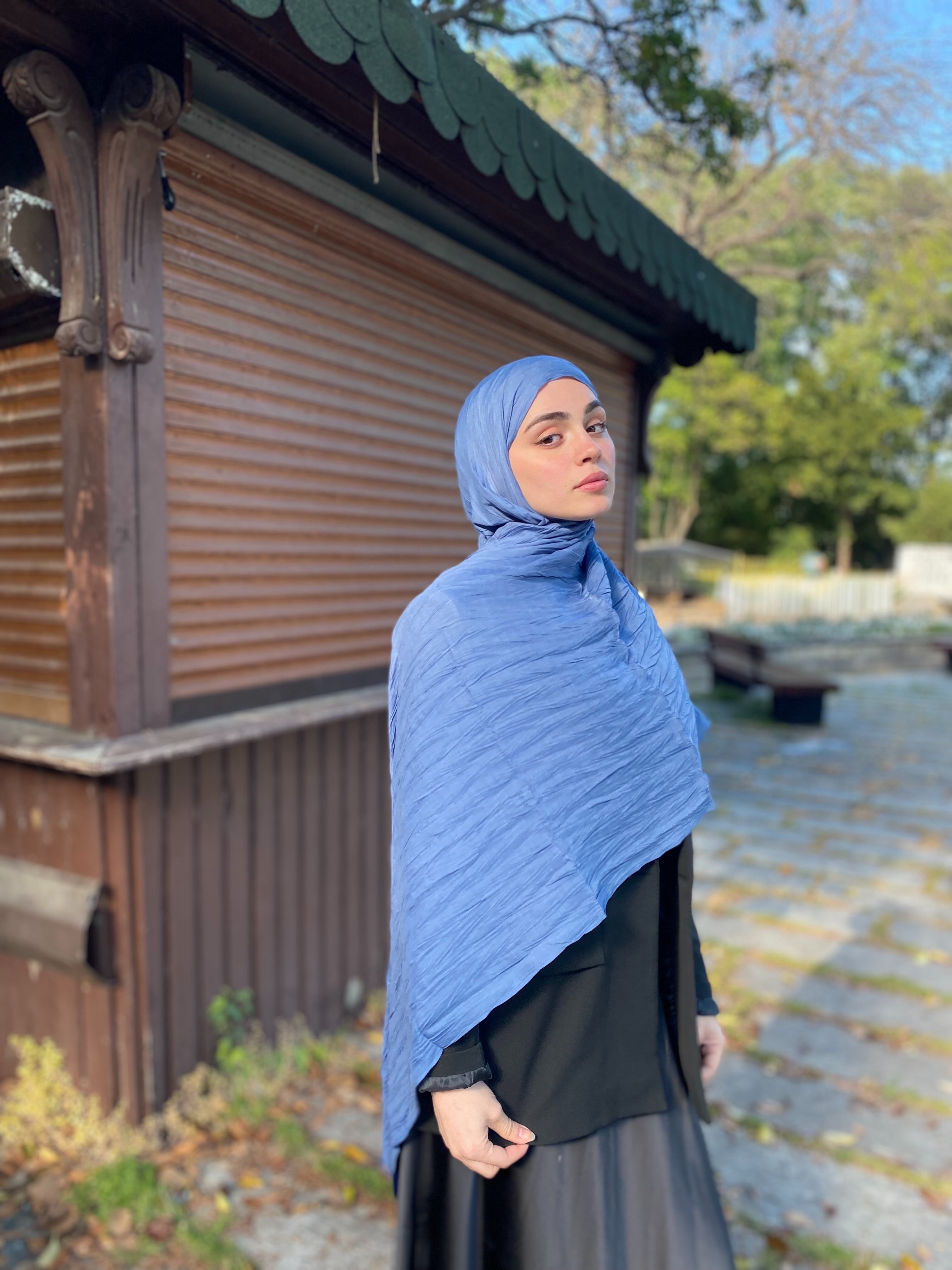 Piliseli Bambu Şal Indigo Mavi