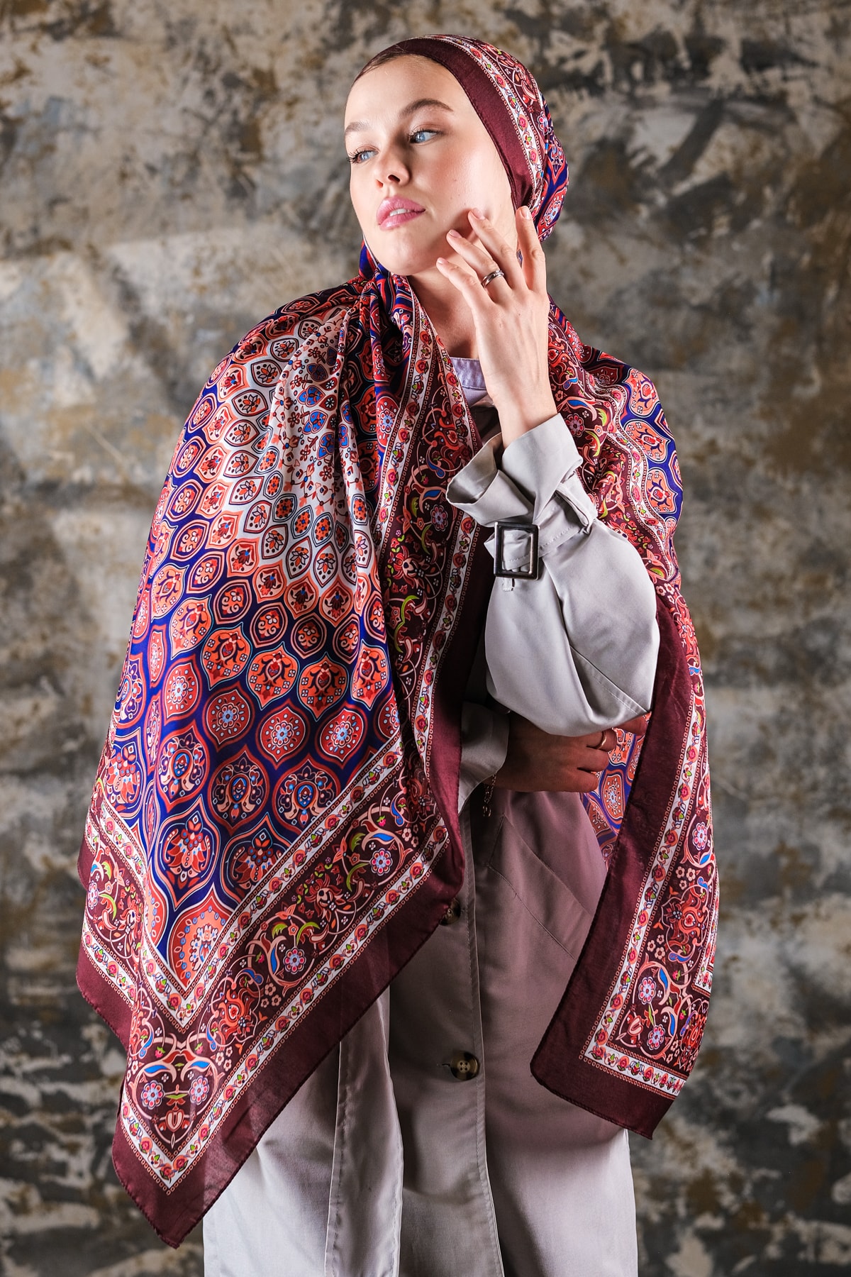 Saray Desen Soft Vual Şal Bordo