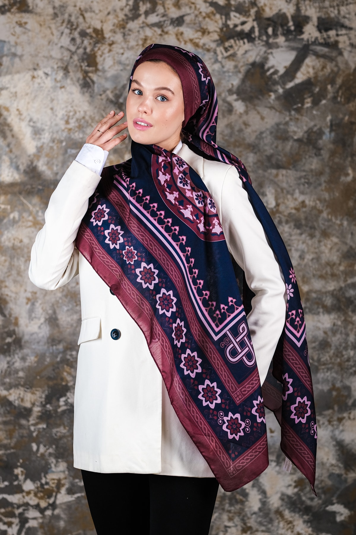 Nava Desen Soft Vual Şal Gece Bordo