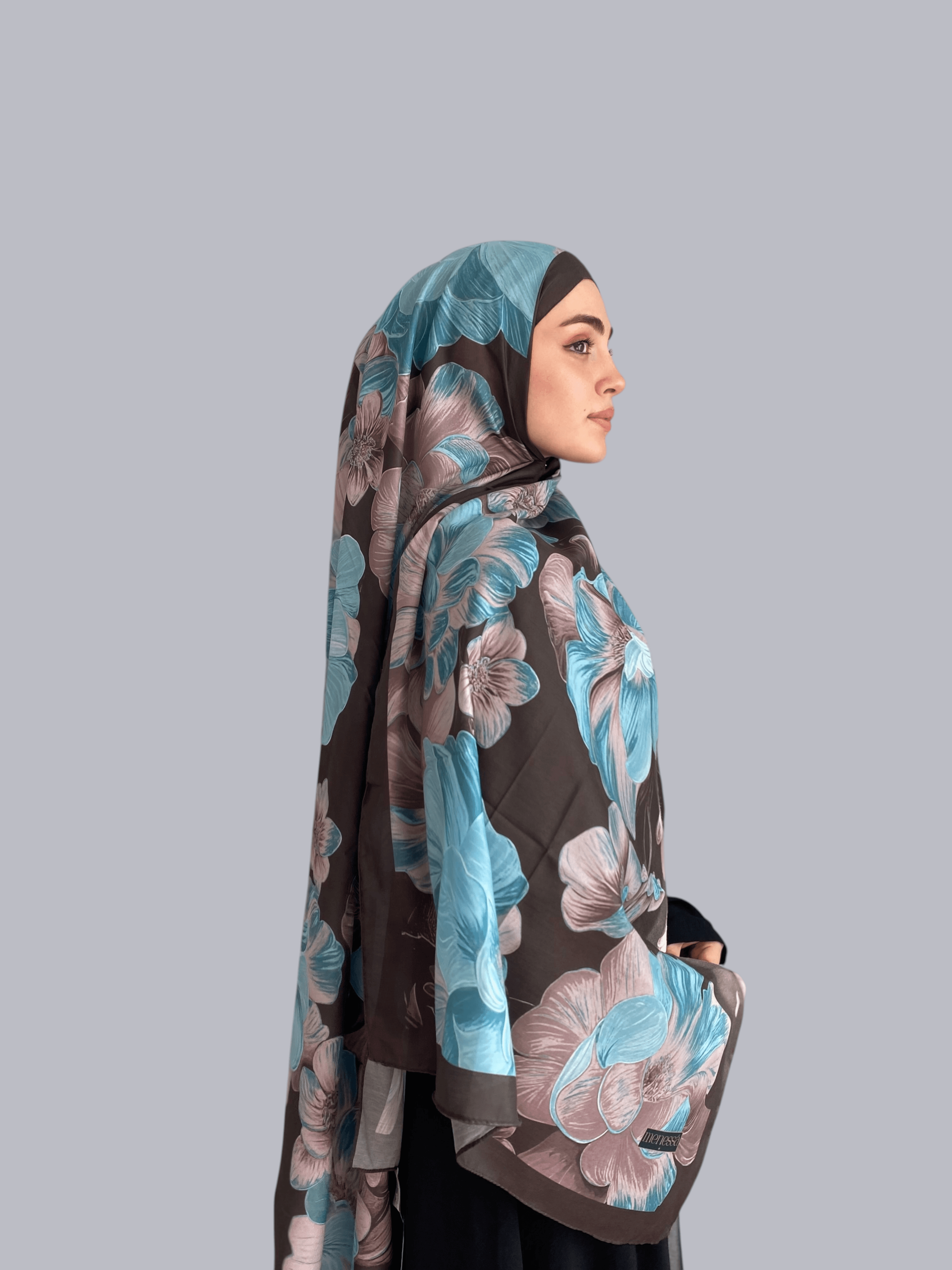 Petalya Desen Soft Vual Şal Buz Mavi