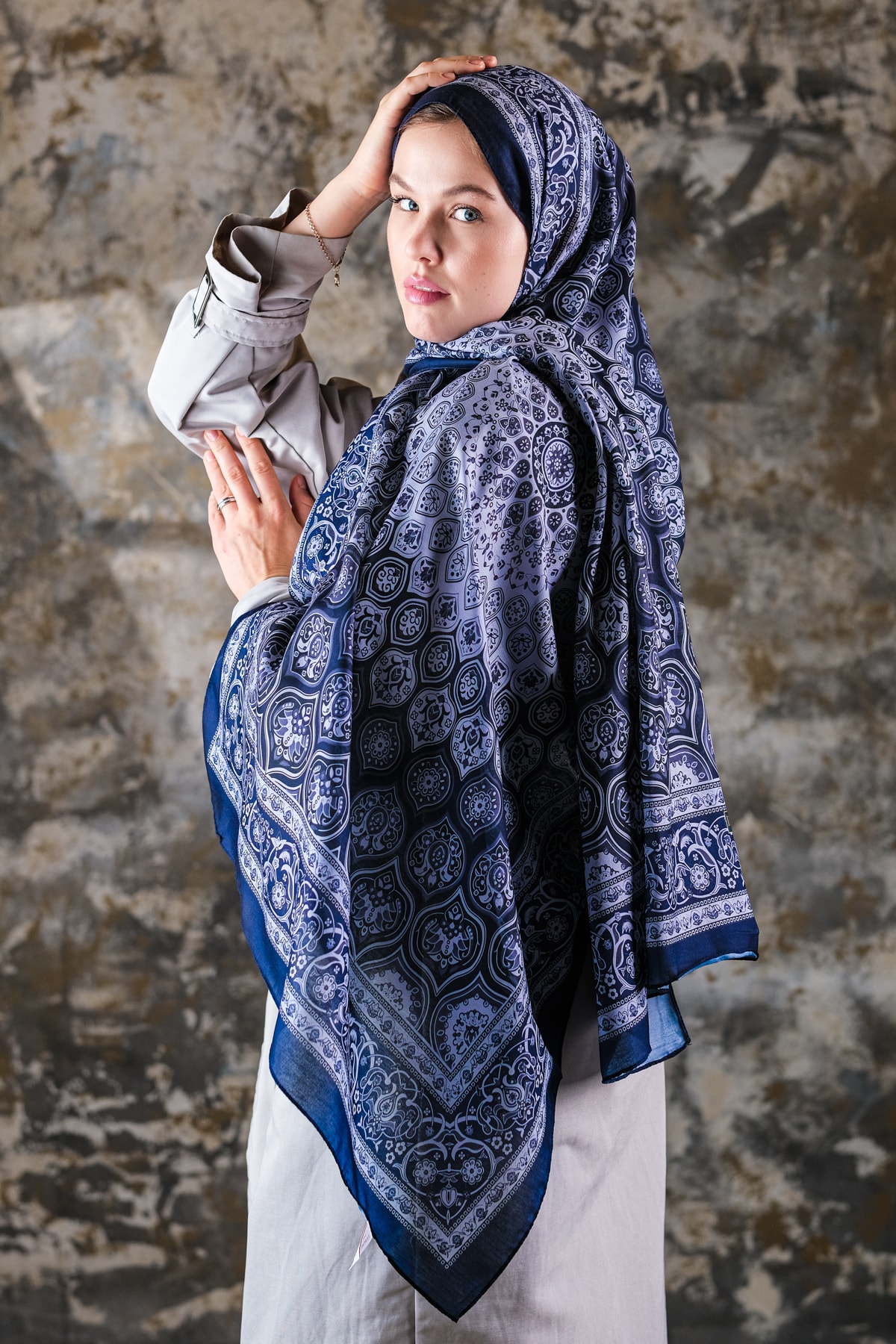 Saray Desen Soft Vual Şal Lacivert