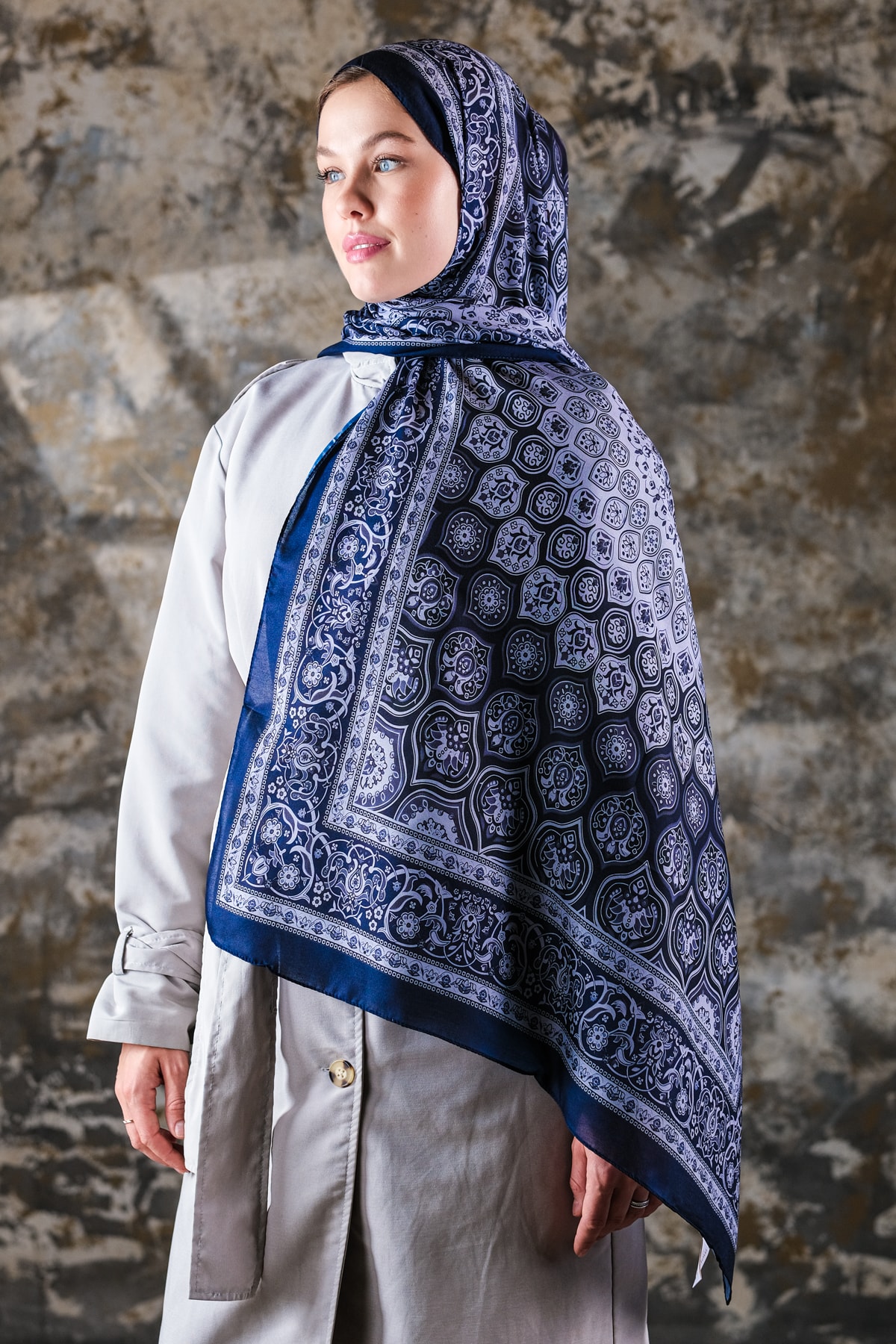 Saray Desen Soft Vual Şal Lacivert