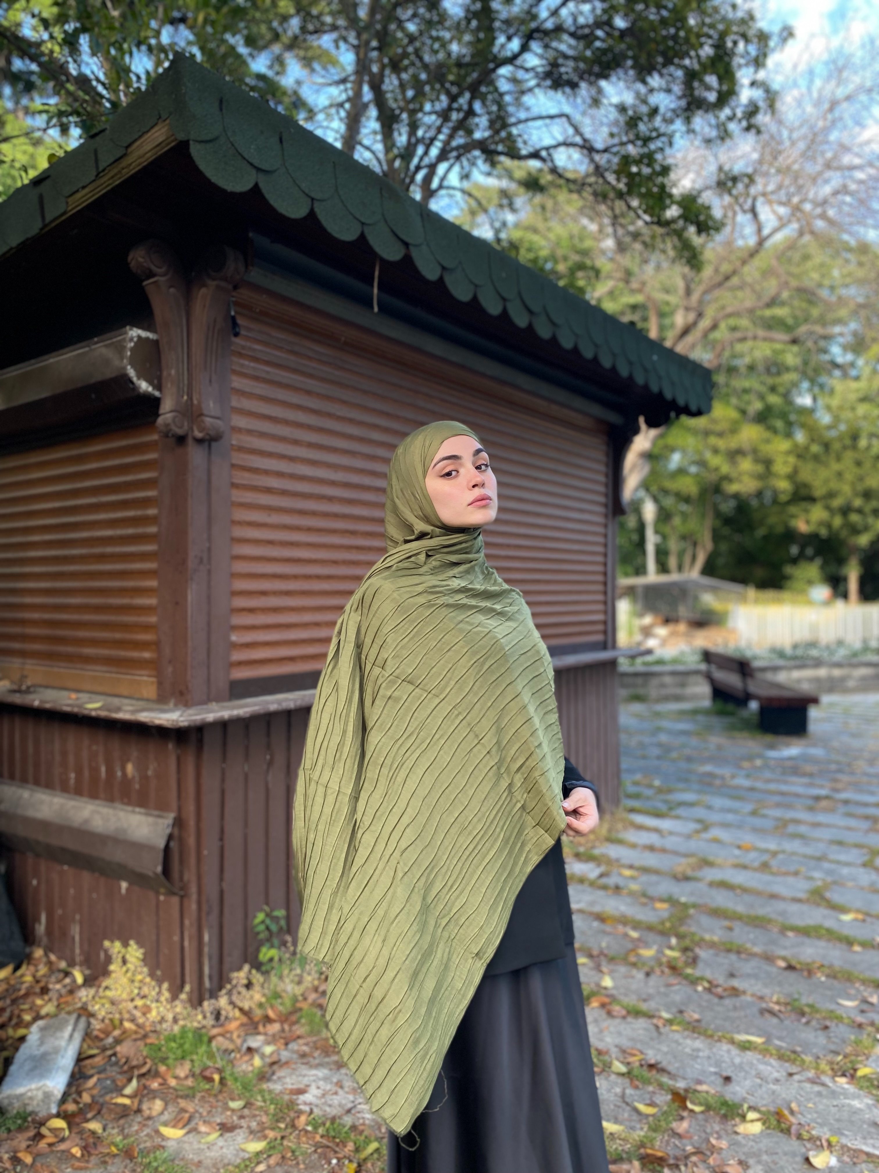 Piliseli Bambu Şal Haki Yeşil
